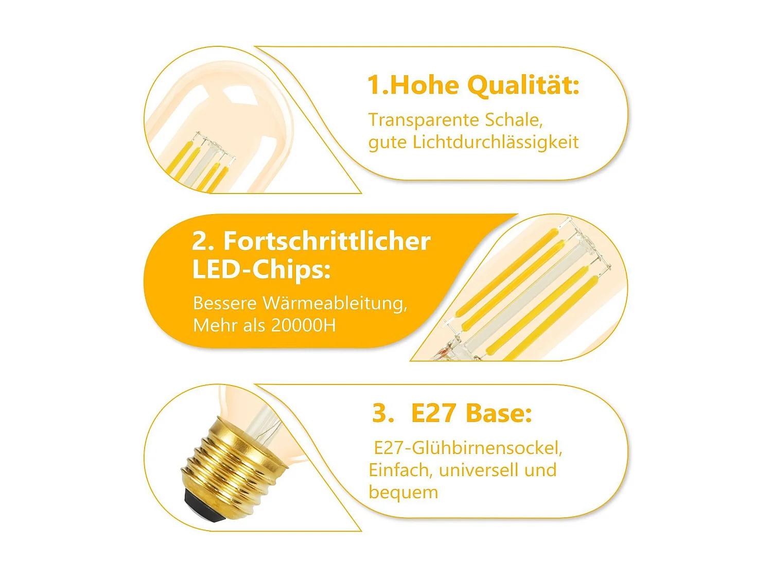 NETTLIFE 4 - Stück - Set von LED - Glühbirnen E27, warmweiß, Vintage - Stil T45, 4W, 2700K, Edison - Art, energieeffizient, Glasbirnen.