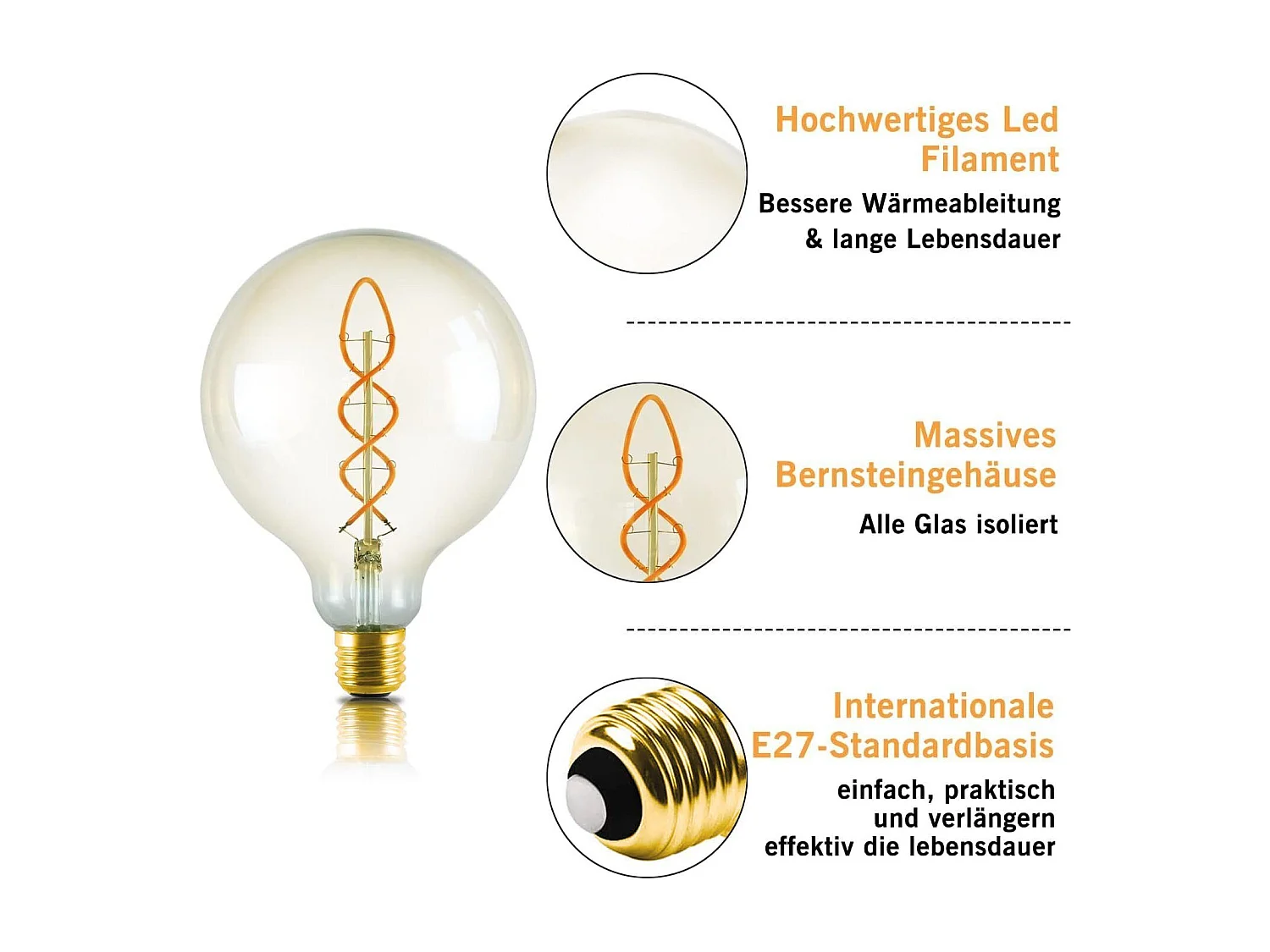 NETTLIFE LED - E27 - G125 - grote, retro - Edison, witte warme filament - decoratieve gloeilampje - 4W - nostalgisch licht - energiebesparend.