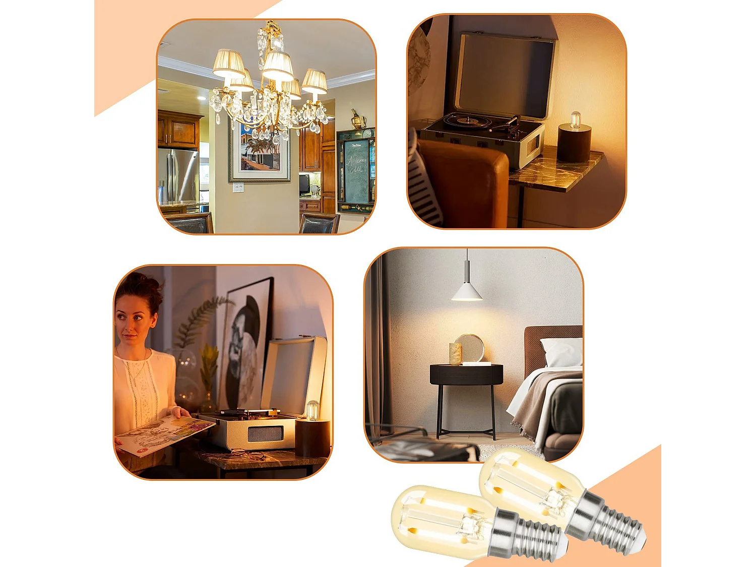 4 E14 LED Lampen Warmweiß Vintage T22 Retro Lampen 2W 2700K passend für Lampenfassungen