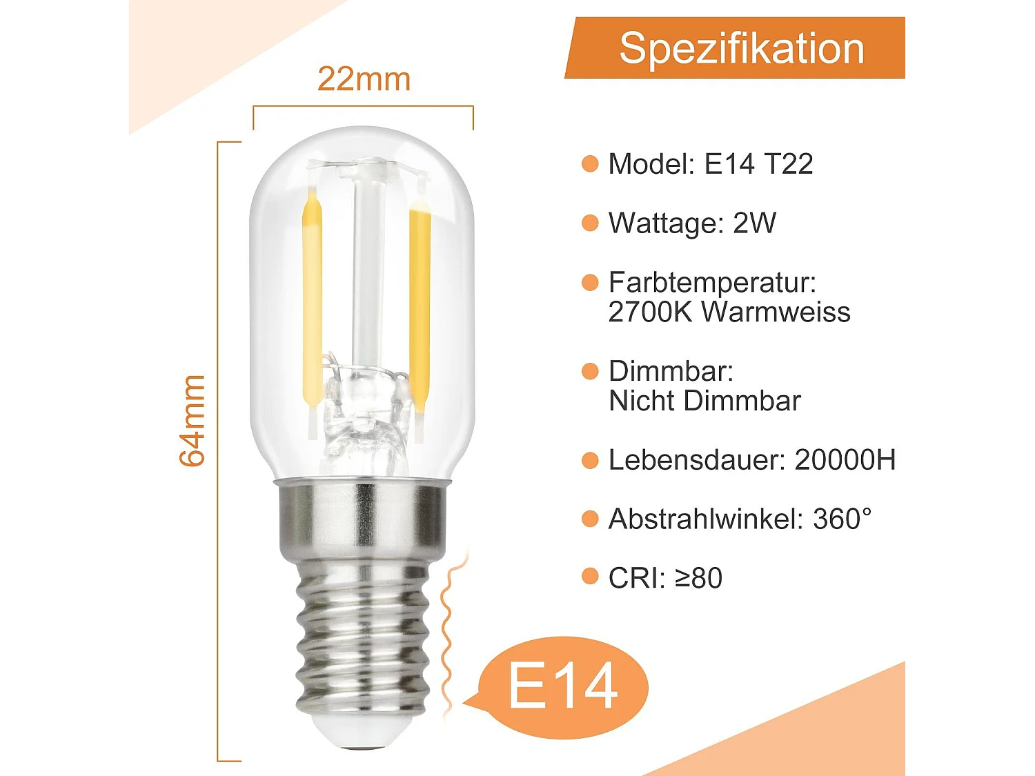 4 E14 LED Lampen Warmweiß Vintage T22 Retro Lampen 2W 2700K passend für Lampenfassungen