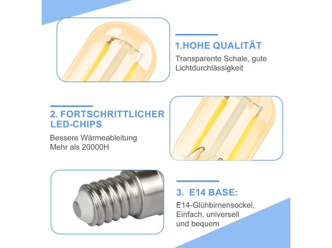 vente unique NETTLIFE Lot de 4 ampoules LED E14 blanc froid lampes vintage T22 2W rétro Edison 6000K économie d'énergie douille de lampe de réfrigérateur