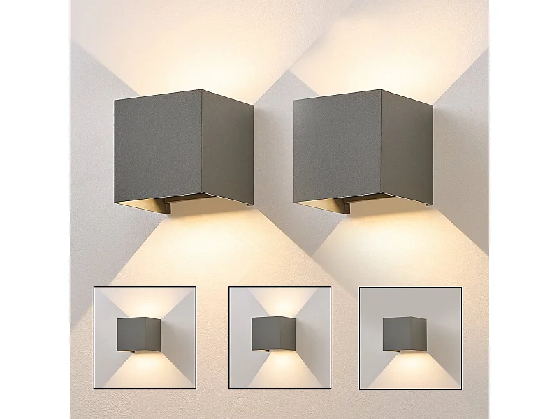 NETTLIFE Kinkiet LED 5W, 2 sztuki - szary kinkiet zewnętrzny/wewnętrzny, regulowana podwójna wiązka wodoodporna IP65 230V 3000K