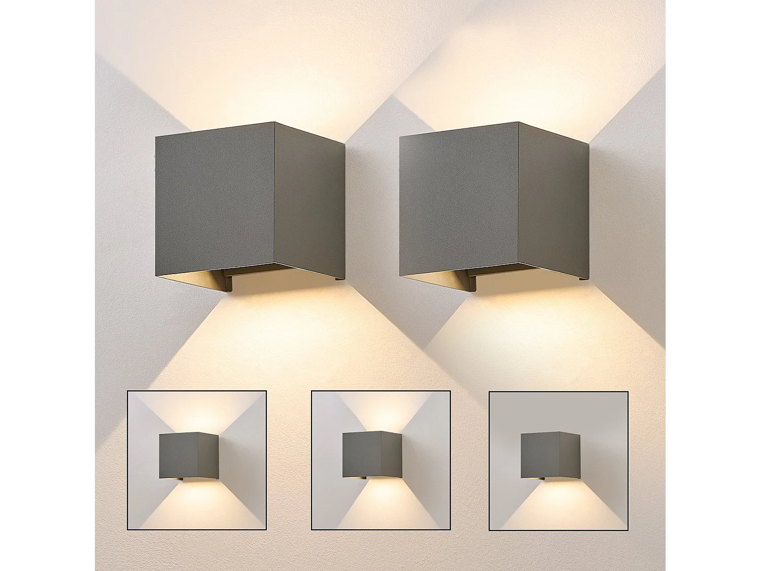 NETTLIFE Aplique LED 5W,2 piezas - Lámpara de Pared Exterior/Interior Gris, Regulable Doble Haz Impermeable IP65 230V 3000K