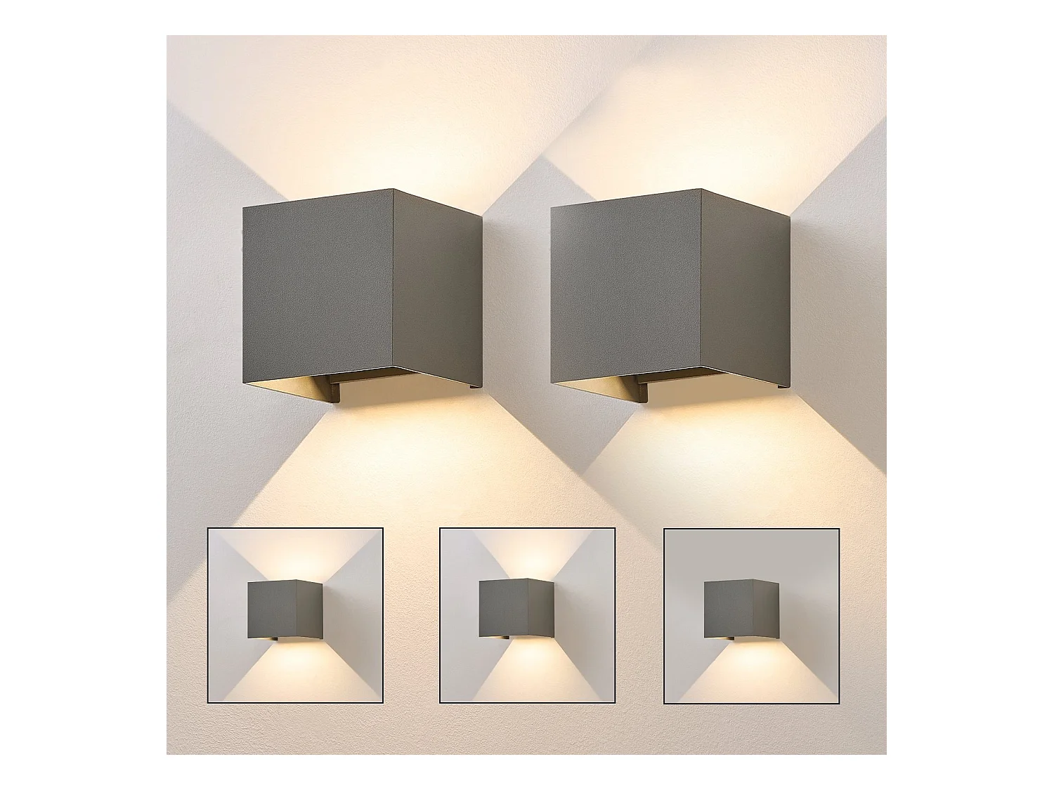 NETTLIFE Applique LED 5W ,2 pièces-Lampe Murale Extérieur/Intérieure  gris，double faisceau réglable étanche IP65 230V 3000K