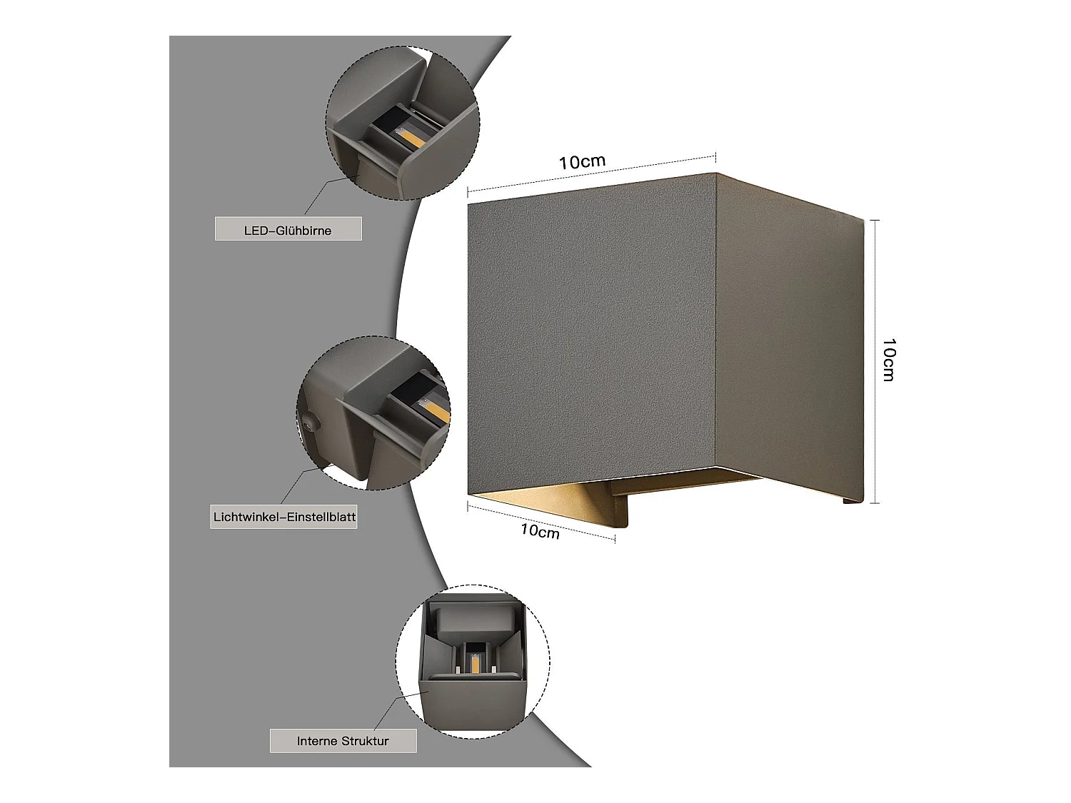NETTLIFE Applique LED 5W ,2 pièces-Lampe Murale Extérieur/Intérieure  gris,double faisceau réglable étanche IP65 230V 3000K