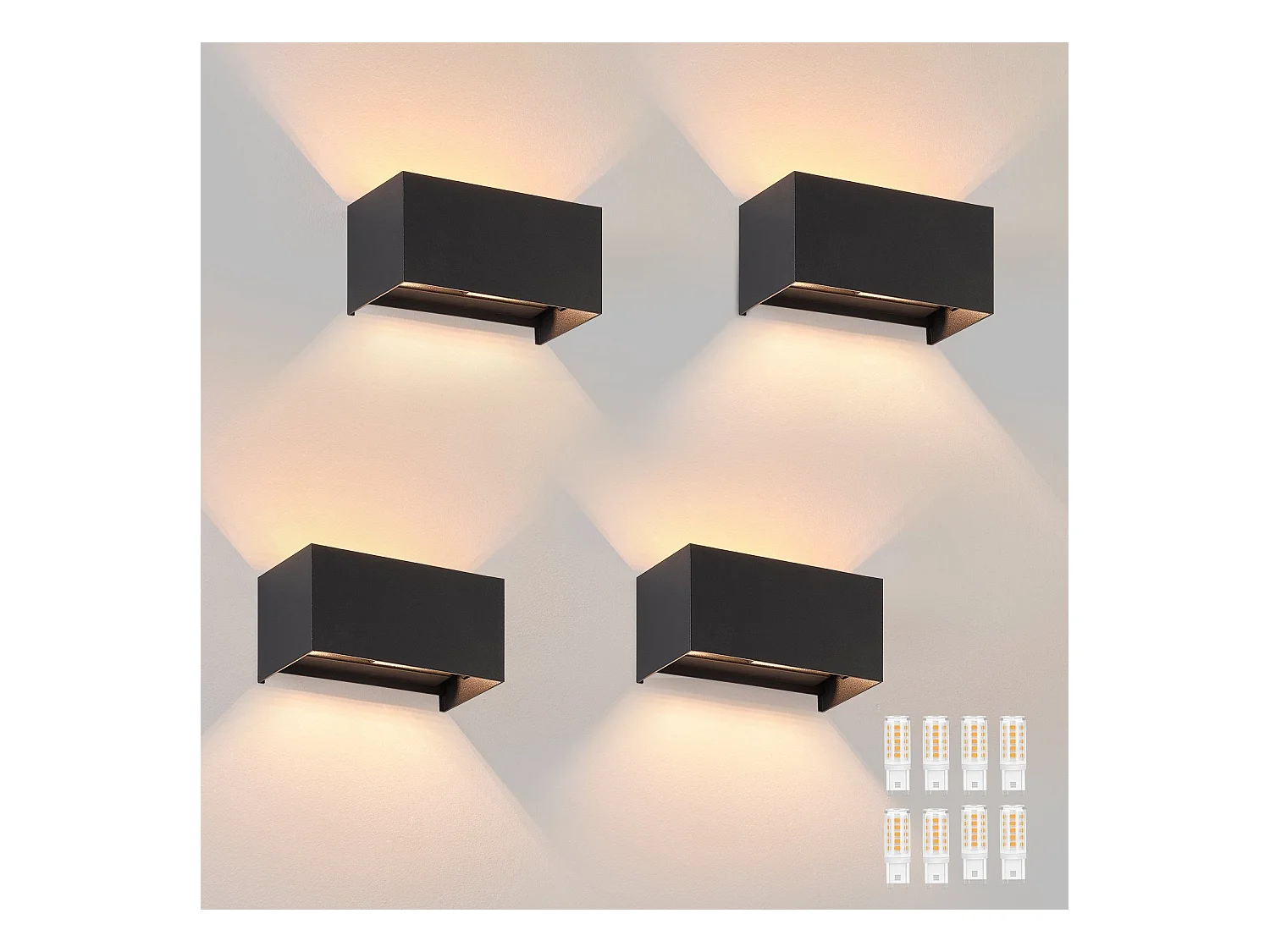 NETTLIFE 4 Lampes Murales Extérieures LED Noires, Éclairage Ascendant/Descendant, IP65, Lumière Blanche Chaude G9