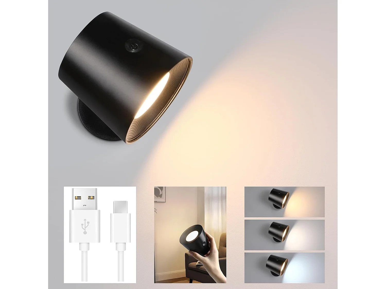 NETTLIFE Kinkiet do wnętrz z metalową klatką, nowoczesna, ściemnialna, regulowana metalowa lampa sufitowa w kolorze czarnym o 360°