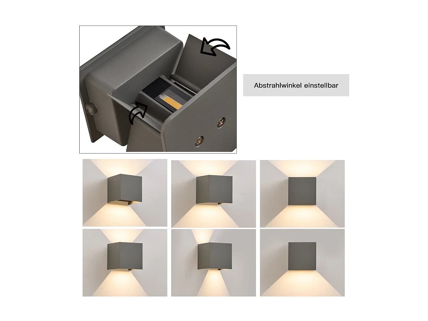 NETTLIFE Kinkiet LED 5W, 4 sztuki - Szary kinkiet zewnętrzny/wewnętrzny, regulowany podwójny strumień wodoodporny IP65 230V 3000K