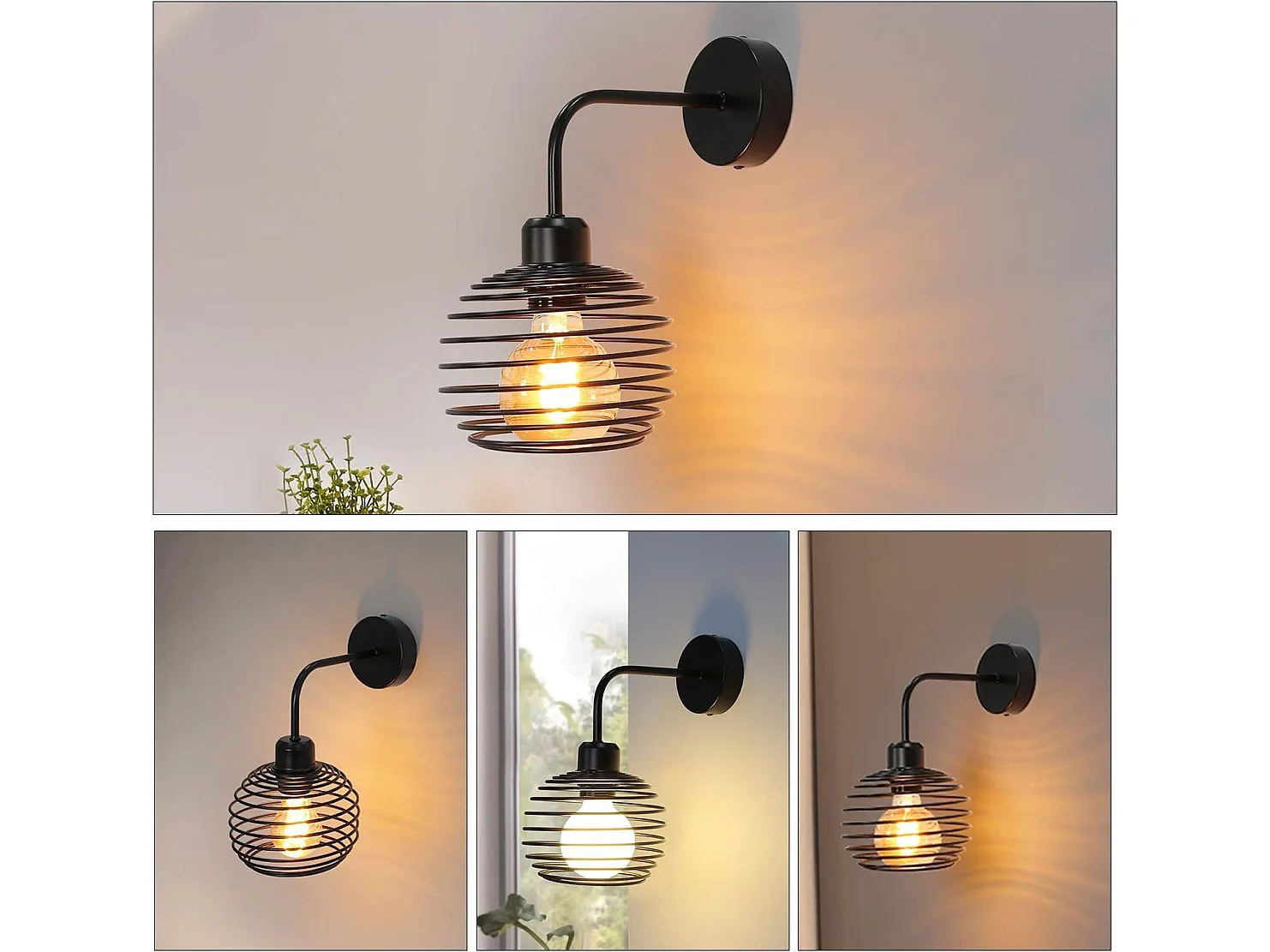 NETTLIFE applique murale vintage lampe d'intérieur éclairage mural rétro lampe de couloir noire E27