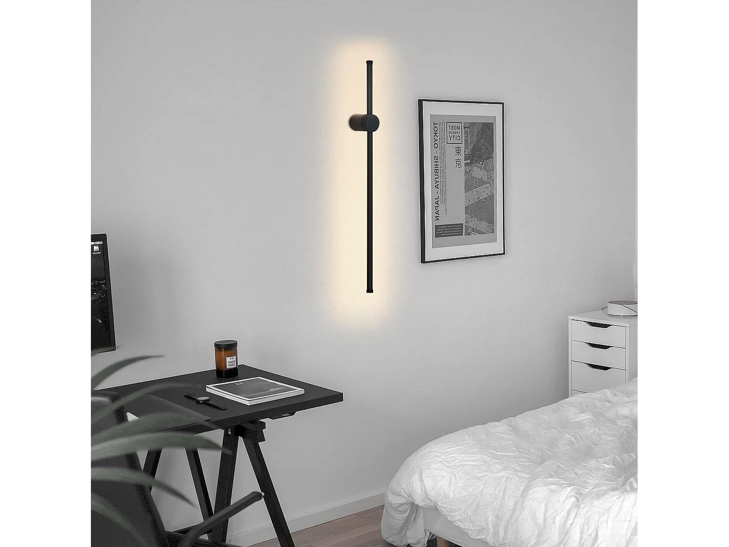 NETTLIFE Inwendige LED -wandapparaat - 60 cm - Moderne zwarte design - ganglamp - Warm wit 3000 K - Keukenlamp