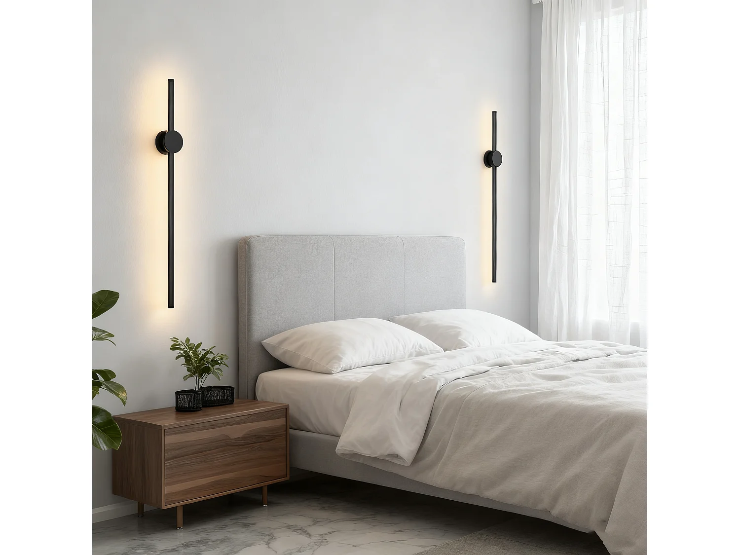 NETTLIFE Applique murale LED d'intérieur - 60 cm - Lampe de couloir moderne noire design - Blanc chaud 3000 K - Lampe de cuisine