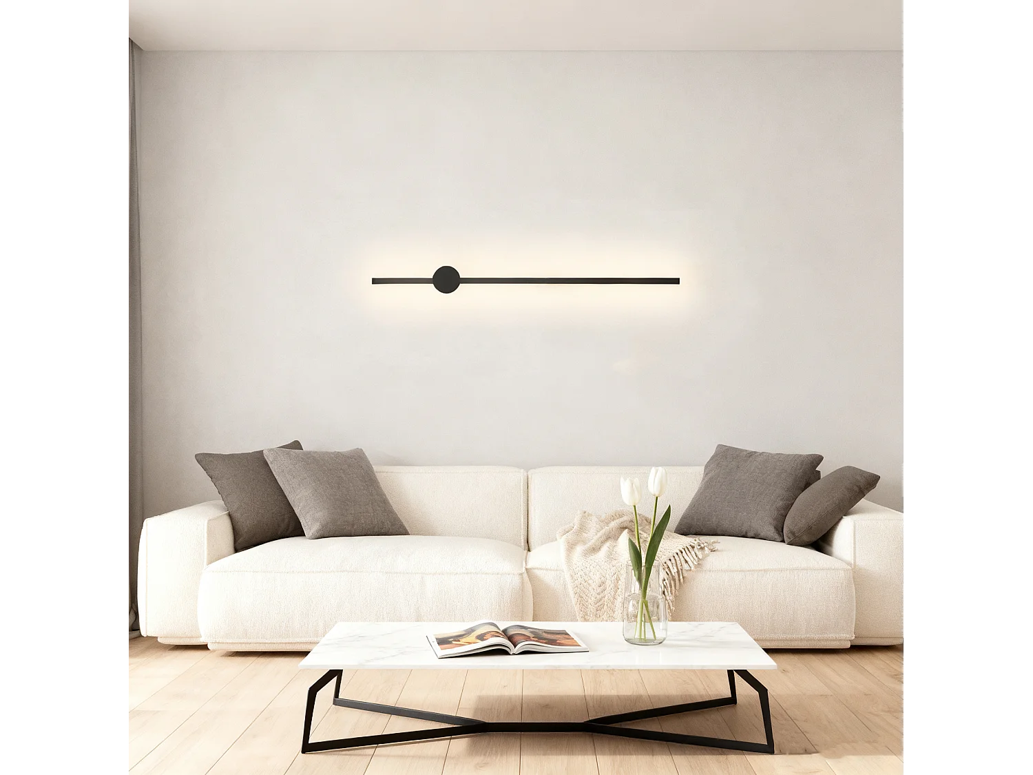 NETTLIFE Applique murale LED d'intérieur - 60 cm - Lampe de couloir moderne noire design - Blanc chaud 3000 K - Lampe de cuisine