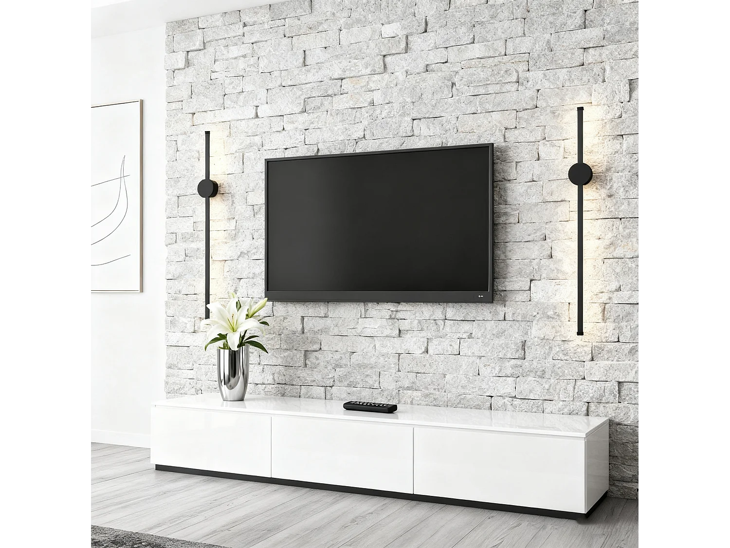 NETTLIFE Applique murale LED d'intérieur - 60 cm - Lampe de couloir moderne noire design - Blanc chaud 3000 K - Lampe de cuisine