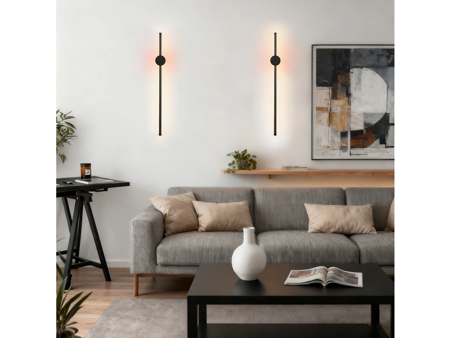 NETTLIFE Applique murale LED d'intérieur - 60 cm - Lampe de couloir moderne noire design - Blanc chaud 3000 K - Lampe de cuisine