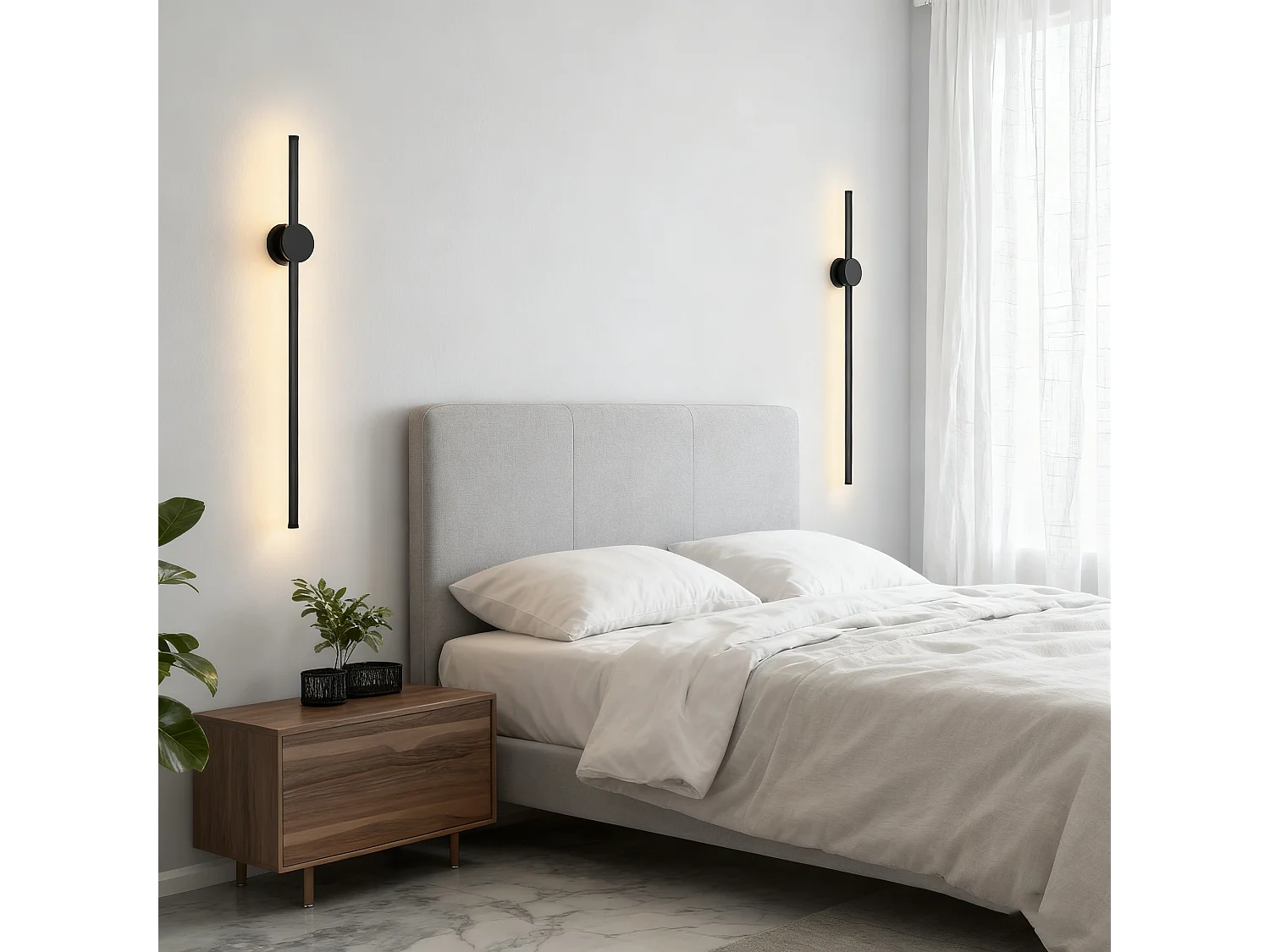 NETTLIFE Applique murale LED d'intérieur - 60 cm - Lampe de couloir moderne noire design - Blanc chaud 3000 K - Lampe de cuisine