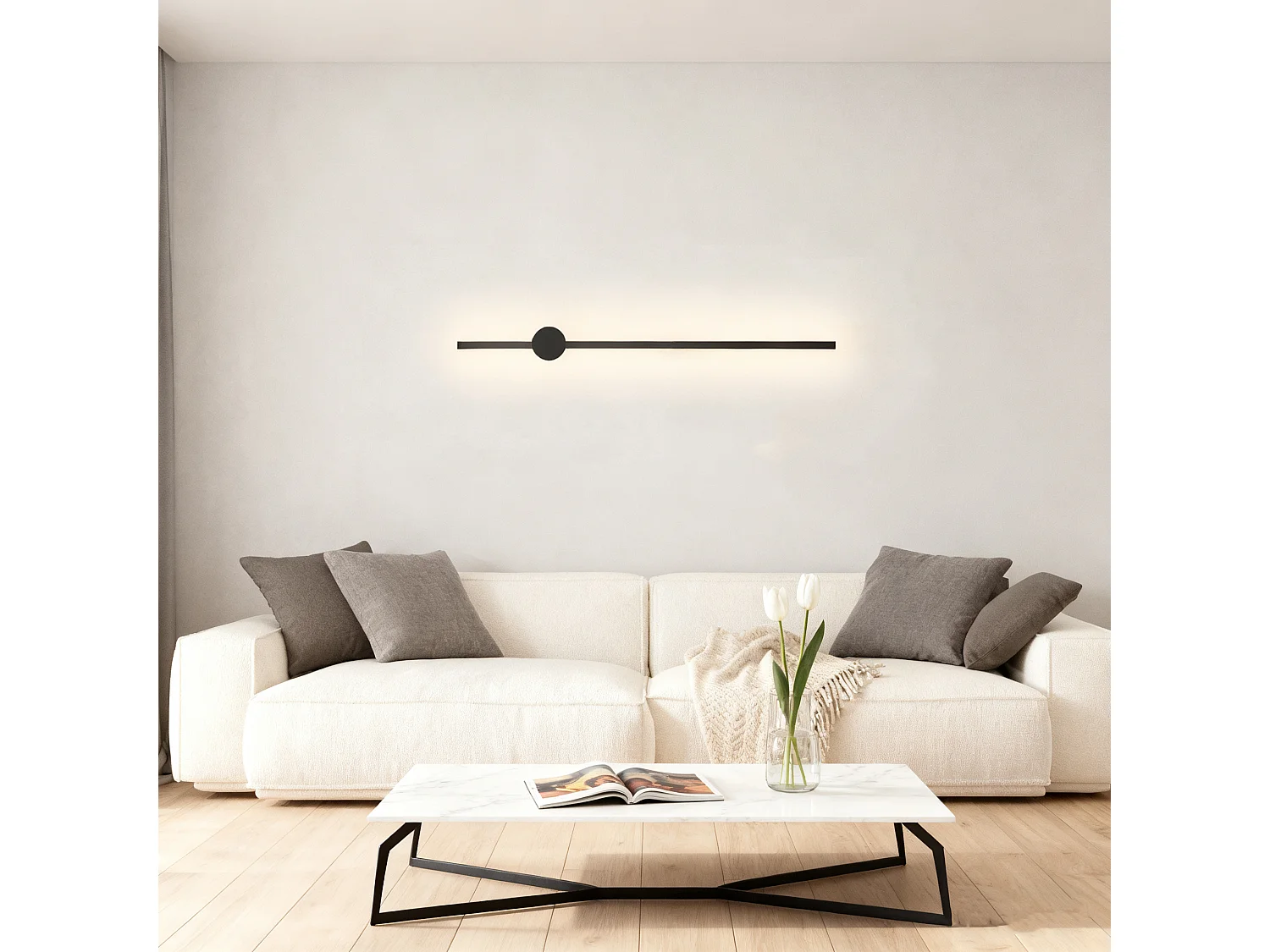 NETTLIFE Applique murale LED d'intérieur - 60 cm - Lampe de couloir moderne noire design - Blanc chaud 3000 K - Lampe de cuisine