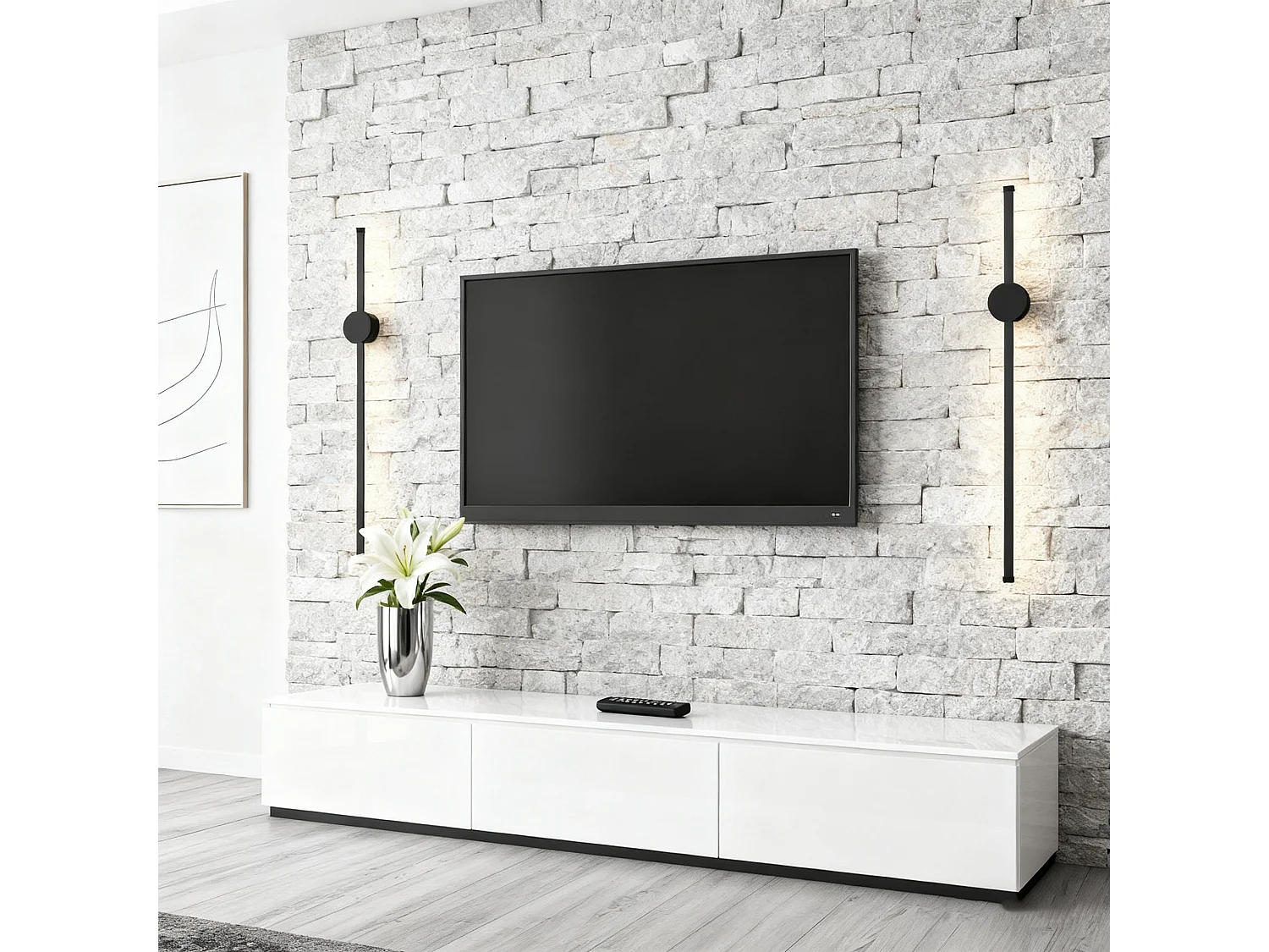 NETTLIFE Applique murale LED d'intérieur - 60 cm - Lampe de couloir moderne noire design - Blanc chaud 3000 K - Lampe de cuisine