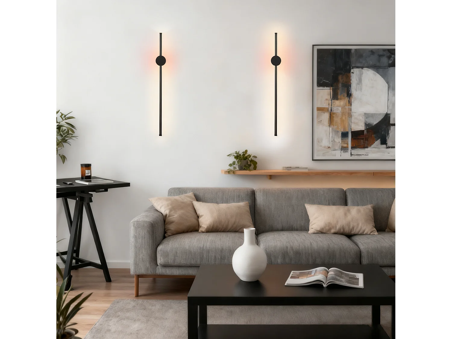 NETTLIFE Applique murale LED d'intérieur - 60 cm - Lampe de couloir moderne noire design - Blanc chaud 3000 K - Lampe de cuisine