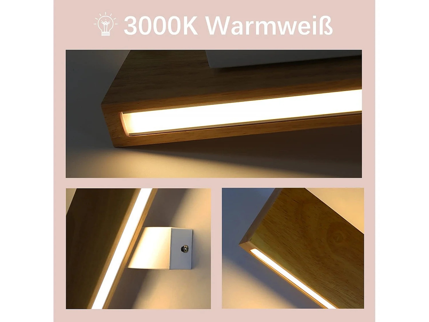 NETTLIFE Wandapparatuur voor binnen LED - 32 cm moderne houten ganglamp, boven - en onderlichting, kooilamp voor trappenhuis, 11 W, 3000 K, warm wit.