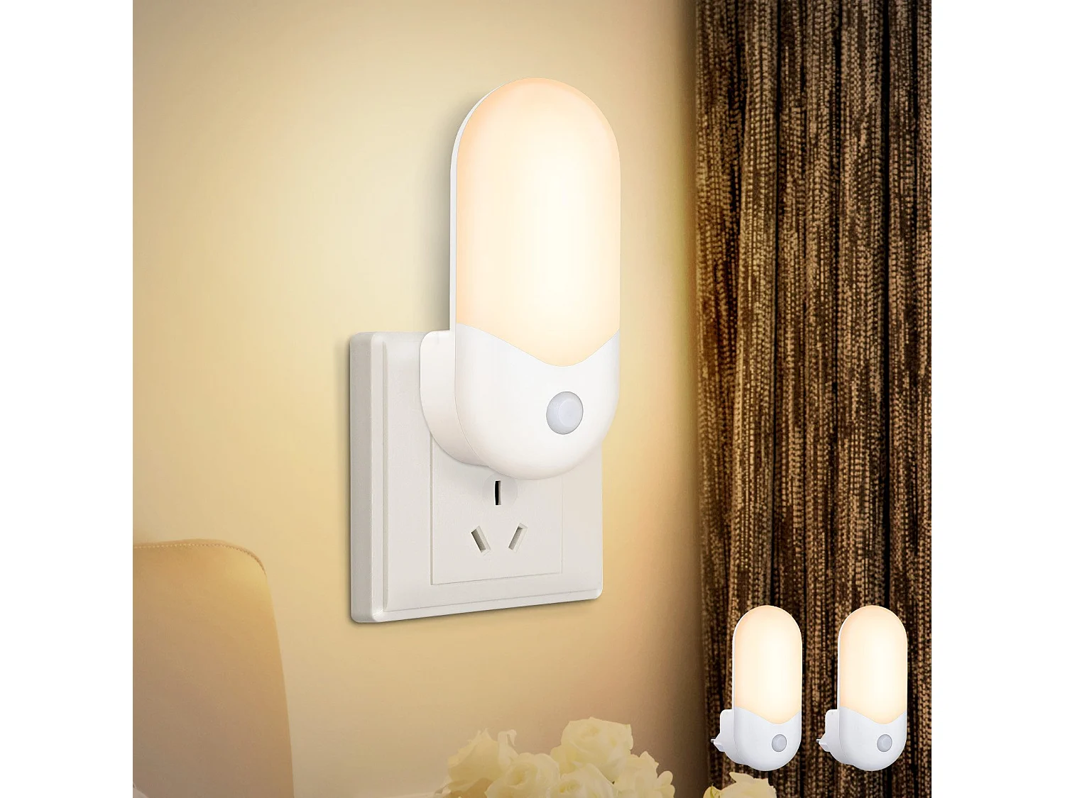 Lot De 2 Lampe à Douille Pour Veilleuse Pour Enfants Lampe De Nuit LED Avec Capteur Crépusculaire