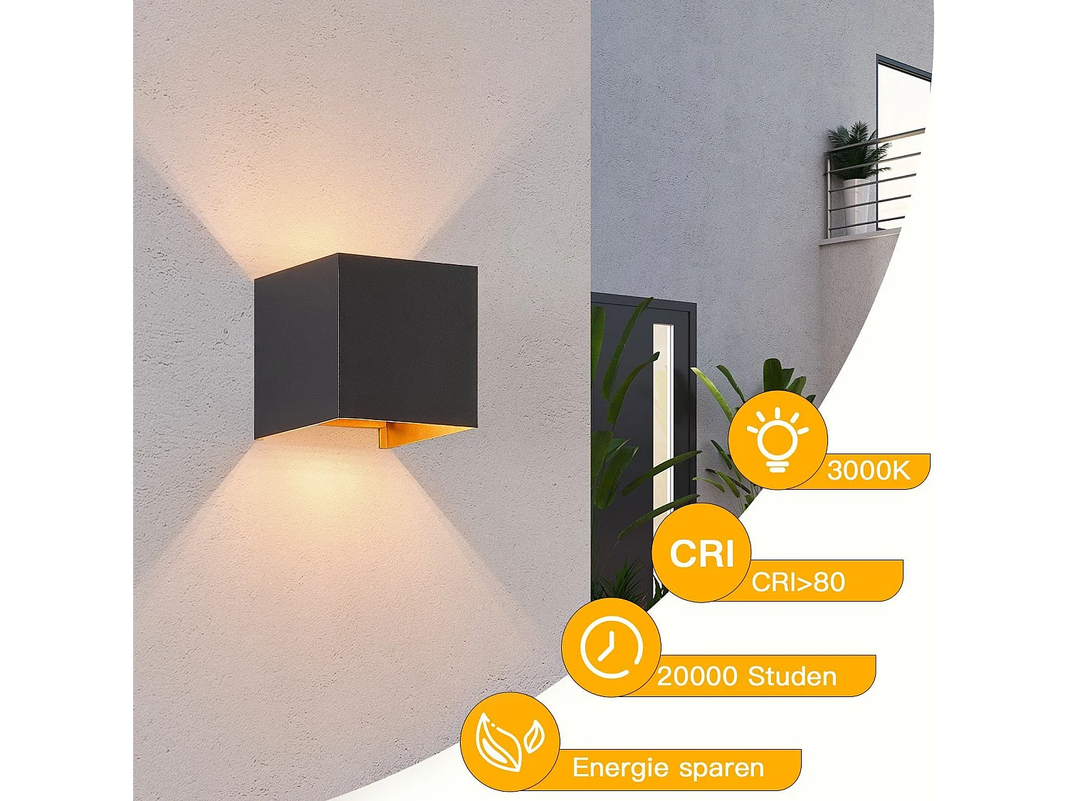 NETTLIFE Kinkiet LED 3W, 2 sztuki - Kinkiet zewnętrzny/wewnętrzny G9 Czarno-złoty, wodoodporny, podwójnie regulowany, IP65 230V 3000K