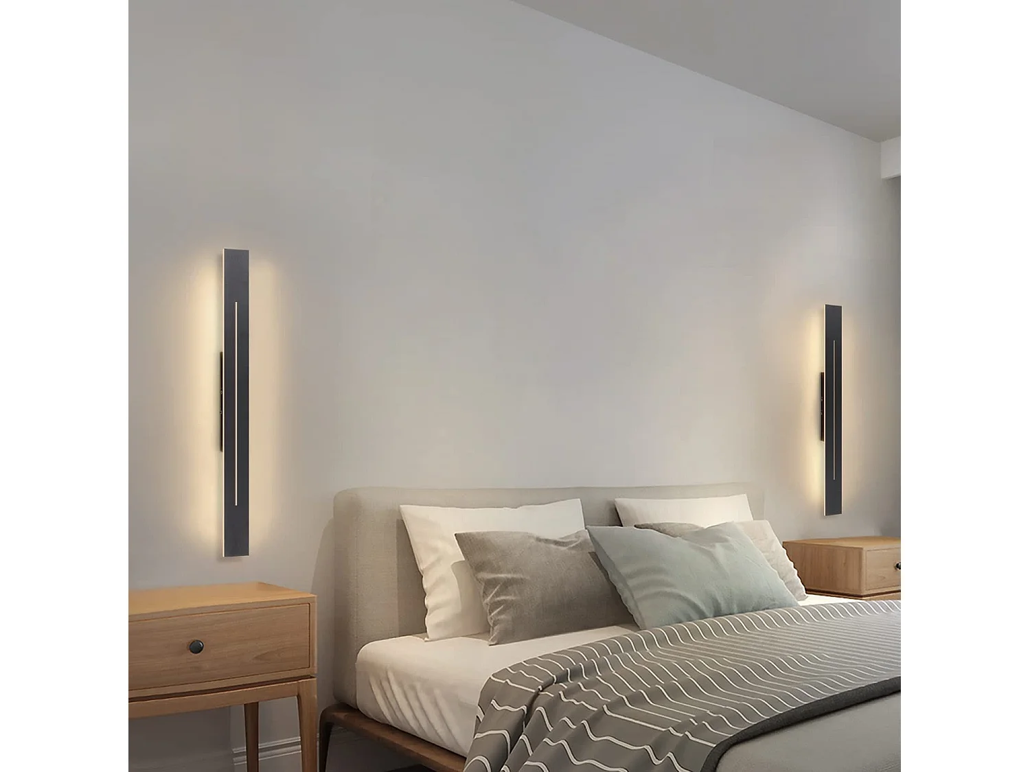 NETTLIFE Applique murale LED Intérieur - Lampe de couloir Moderne 60CM Lampe de salon 20W Lampe de couloir Chambre Noir