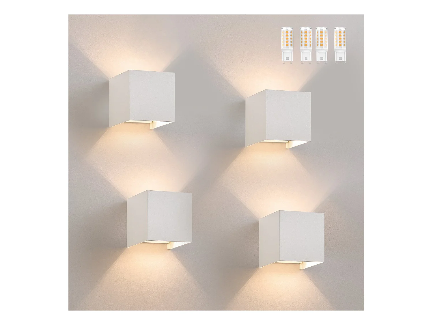 NETTLIFE Set de 4 Lampes Murales LED Ext, Blanc Chaud IP65, pour Maison, Chambre, Couloir, Cage d’Escalier