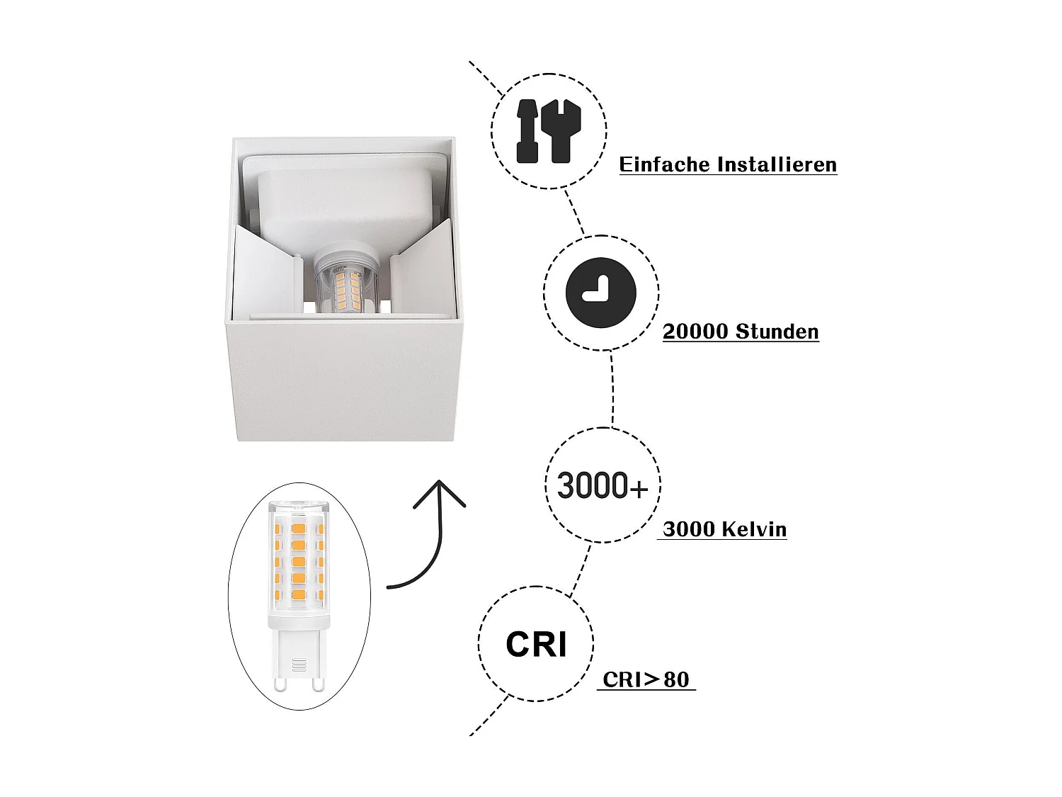 Applique LED Intérieur/extérieur Lot De 4 Lampe Blanche Chaude Ip65 G9 Haut Vers Le Bas