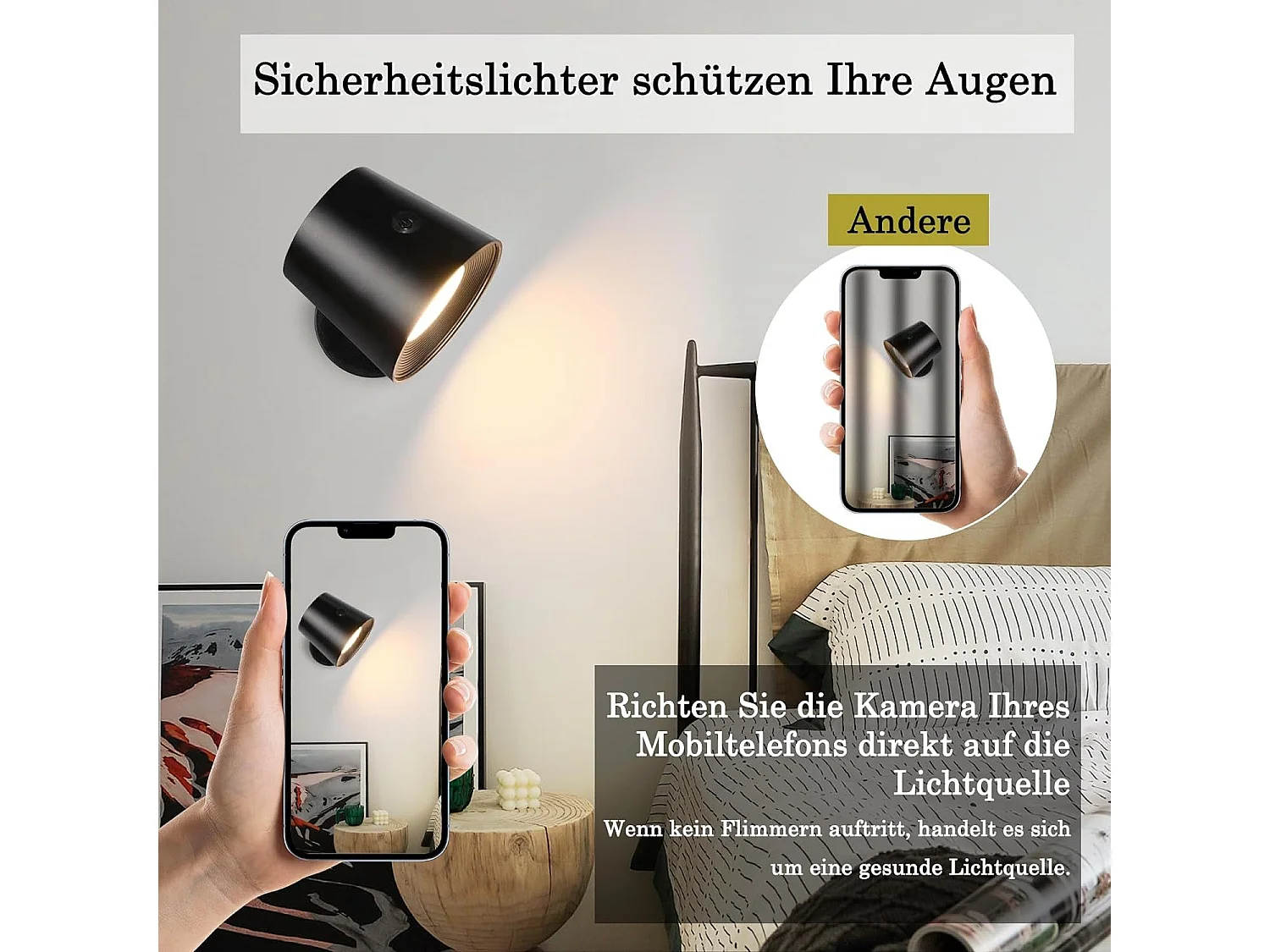 Applique LED 2 Pièces Avec Batterie Commande Tactile Rotative à 360° 3 Niveaux De Luminosité Noir