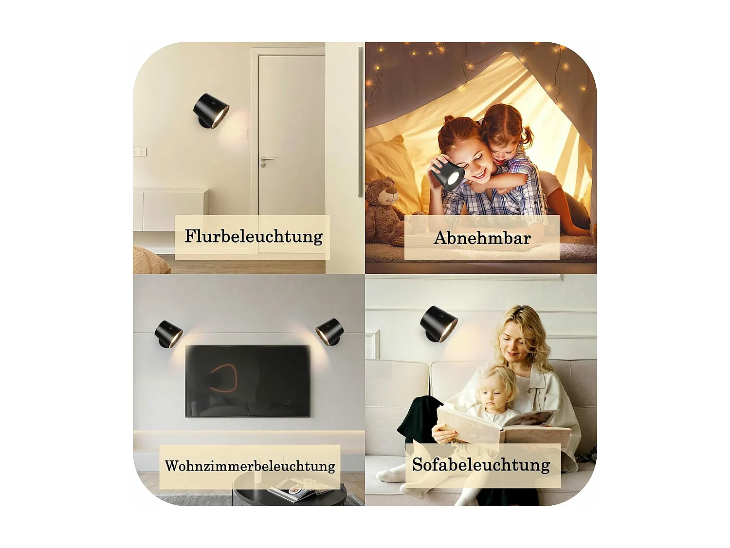 Applique LED 2 Pièces Avec Batterie Commande Tactile Rotative à 360° 3 Niveaux De Luminosité Noir