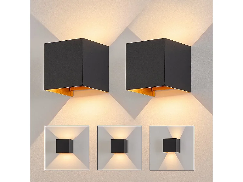 NETTLIFE LED Applique Noire,2 pièces - Extérieur/Intérieure Lampe Murale 5W  ，double faisceau réglable étanche IP65 230V 3000K