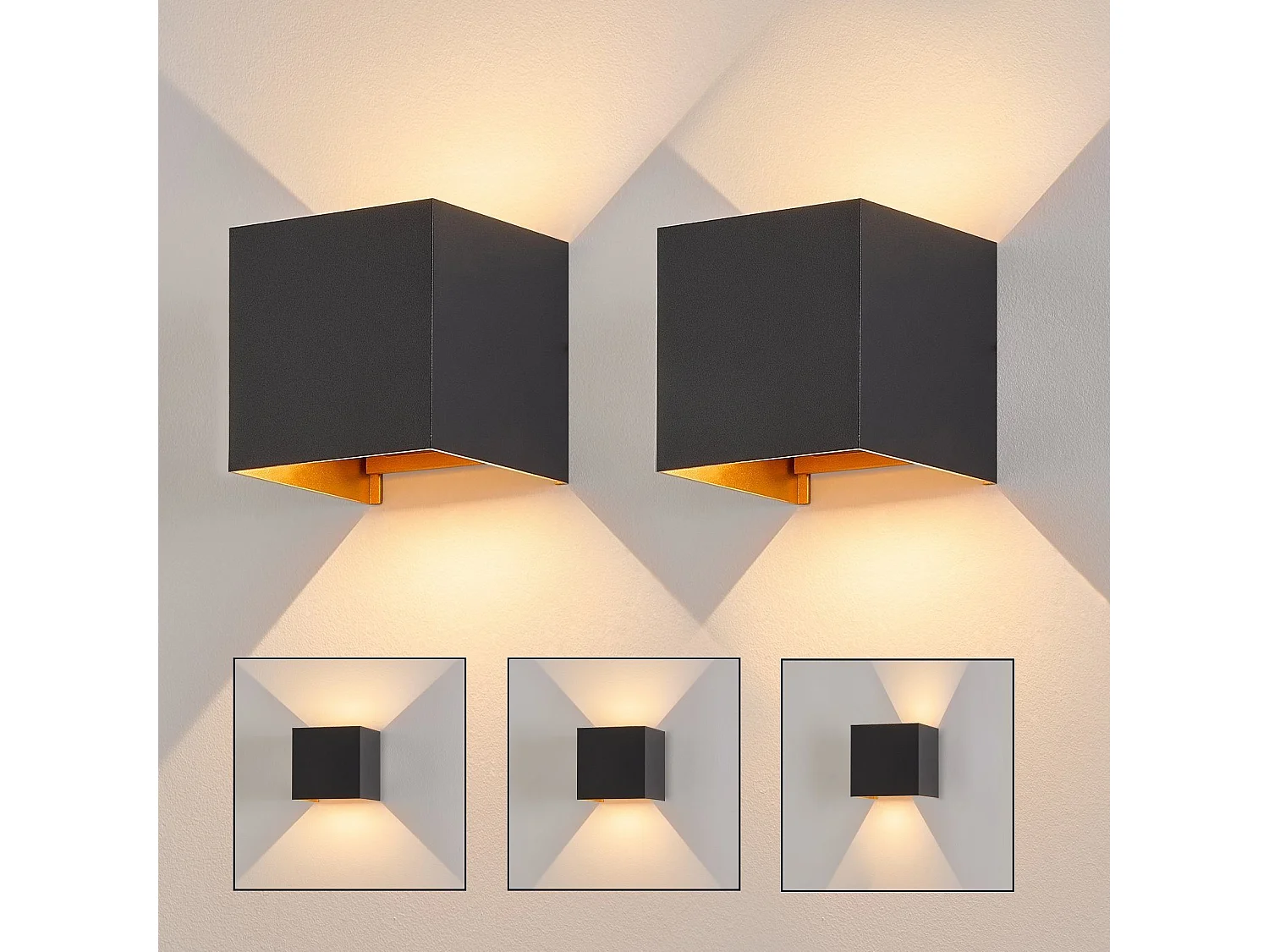 NETTLIFE zwarte LED - appliques, 2 stukken - buiten - / binnenwandlamp 5W, dubbele verstelbare straal, waterdicht IP65, 230V, 3000K.