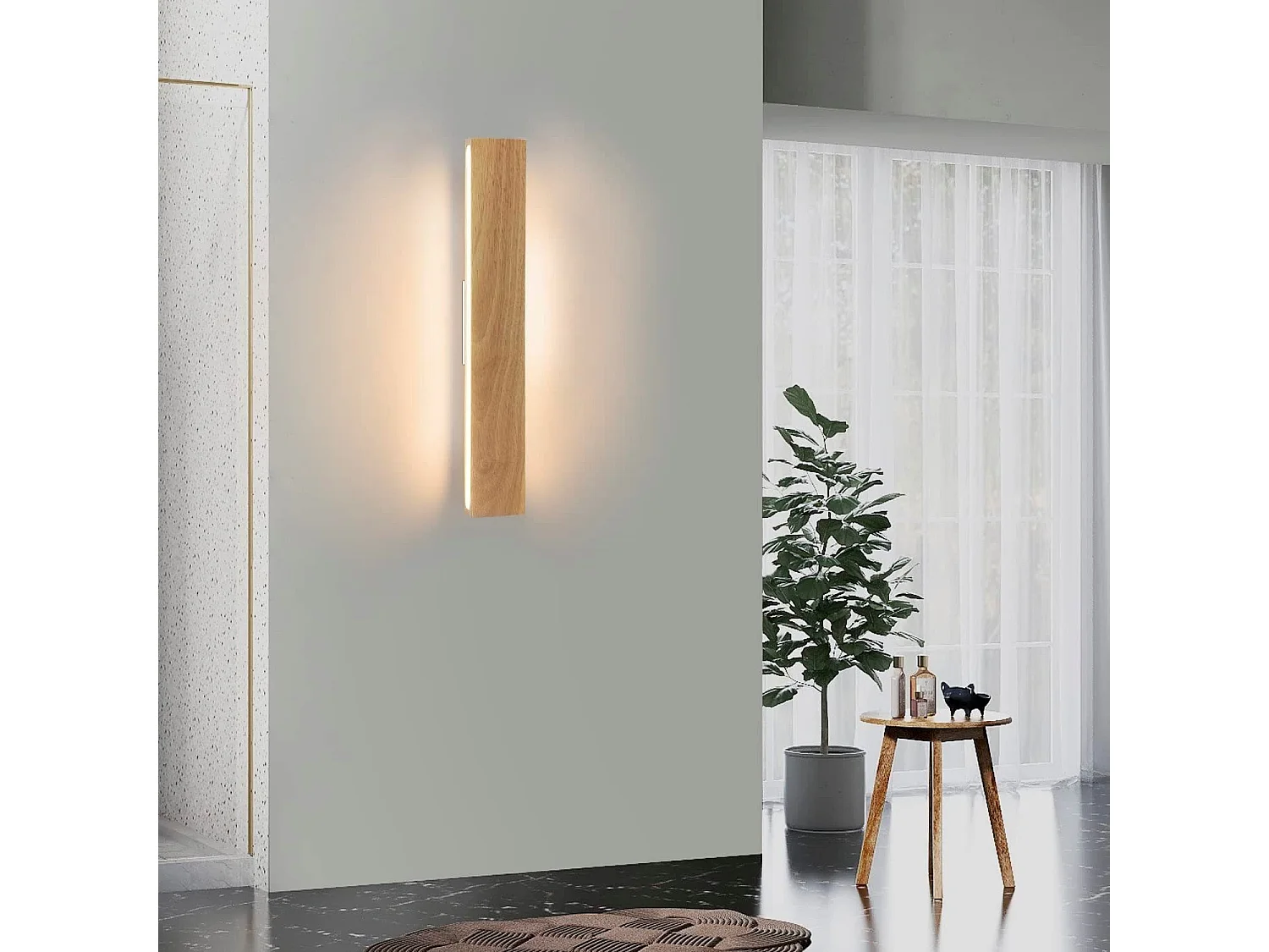 NETTLIFE LED Wandlamp voor binnengebruik: 52 cm, moderne houten ganglamp, Up - en Down - Design, 17W, traplamp, 3000K, warm wit.