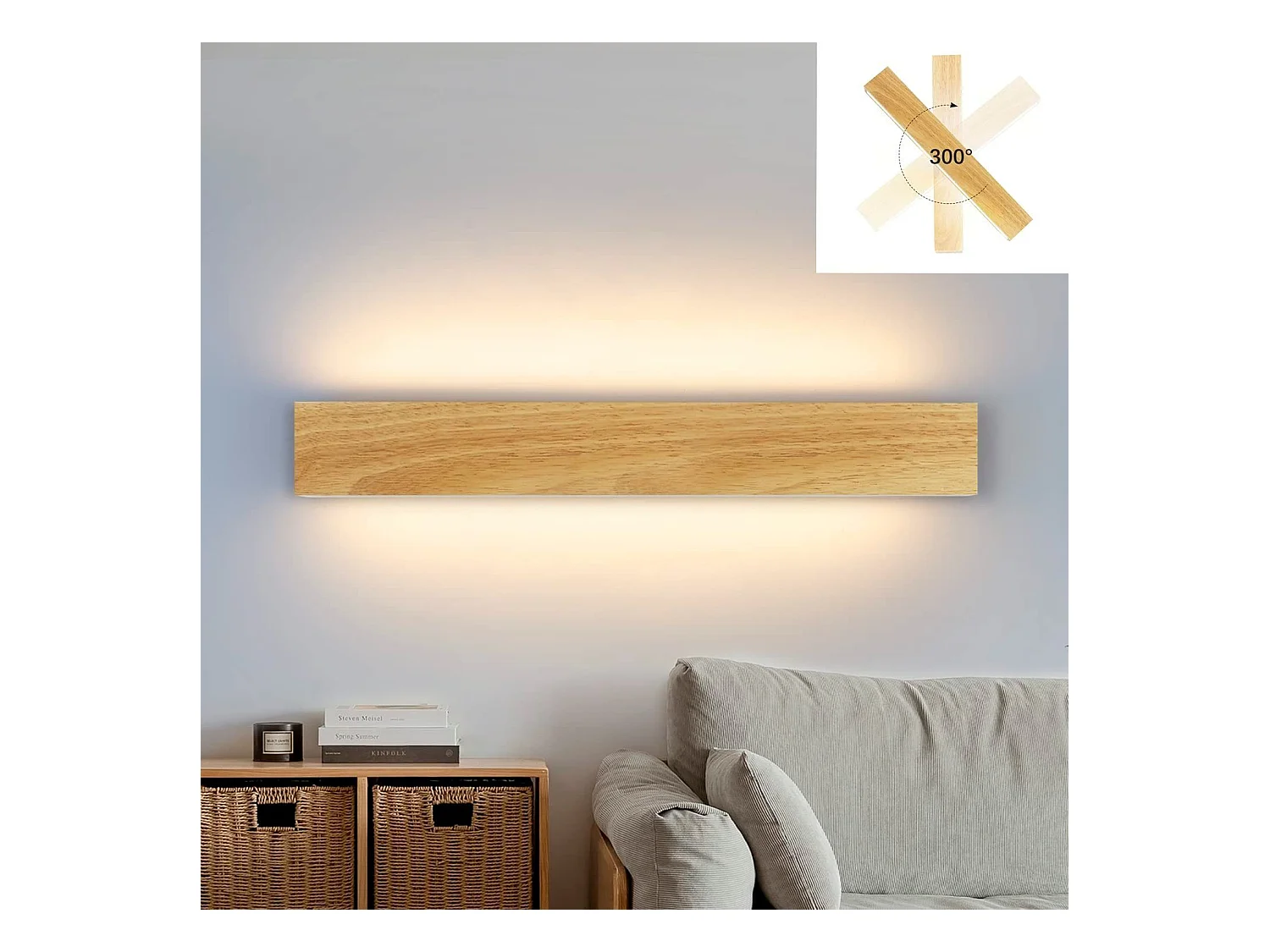NETTLIFE LED Applique murale intérieure : 52CM Bois Moderne Lampe de couloir Up et Down Design 17W Lampe de cage d'escalier  3000K Blanc chaud