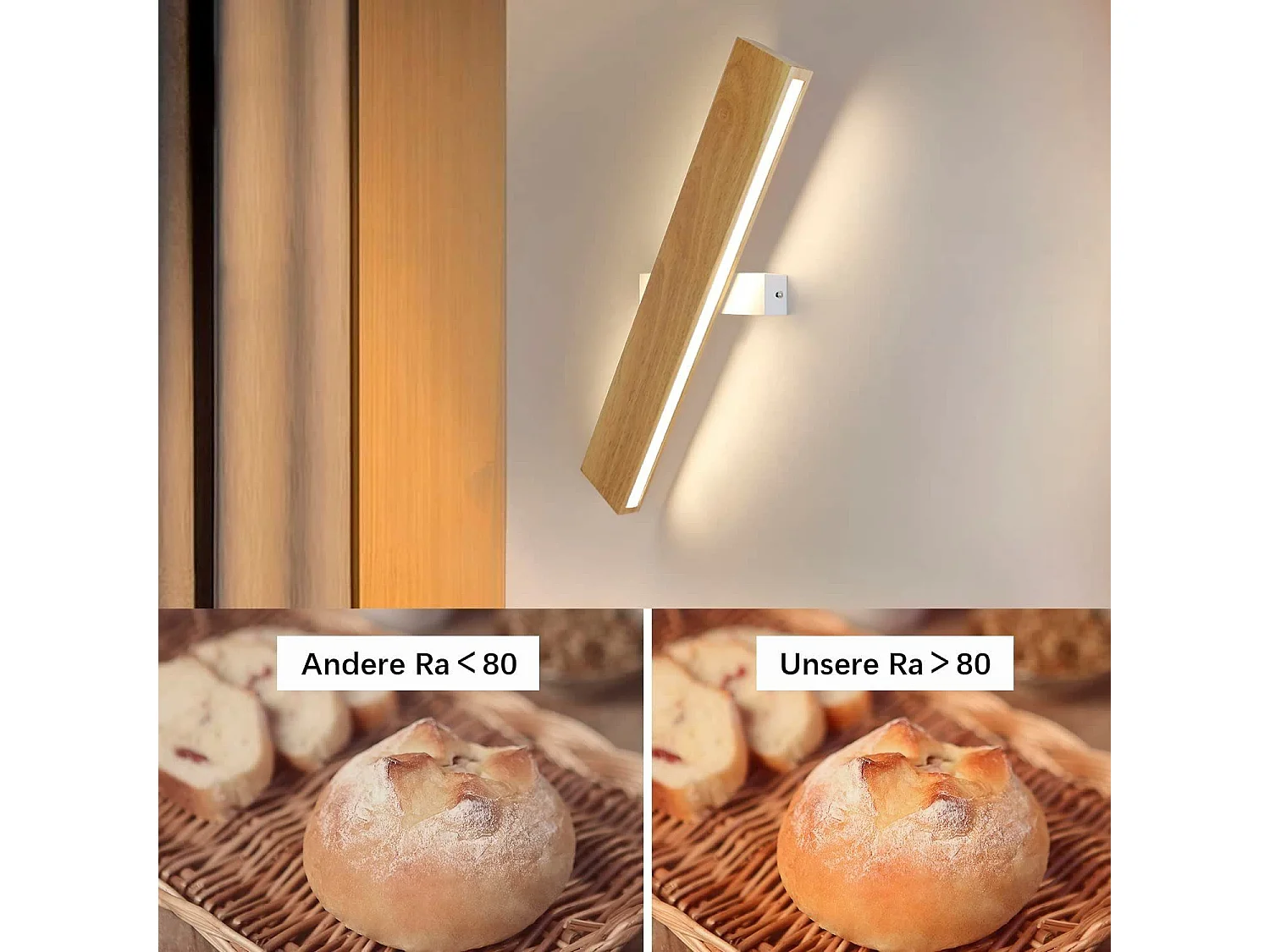 NETTLIFE LED Applique murale intérieure : 52CM Bois Moderne Lampe de couloir Up et Down Design 17W Lampe de cage d'escalier  3000K Blanc chaud