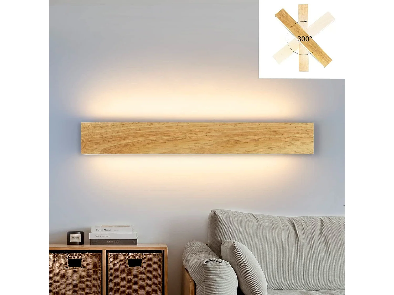 NETTLIFE Kinkiet wewnętrzny LED: 52 cm nowoczesna drewniana lampa korytarzowa w górę i w dół 17 W lampa na klatkę schodową 3000 K ciepła biel