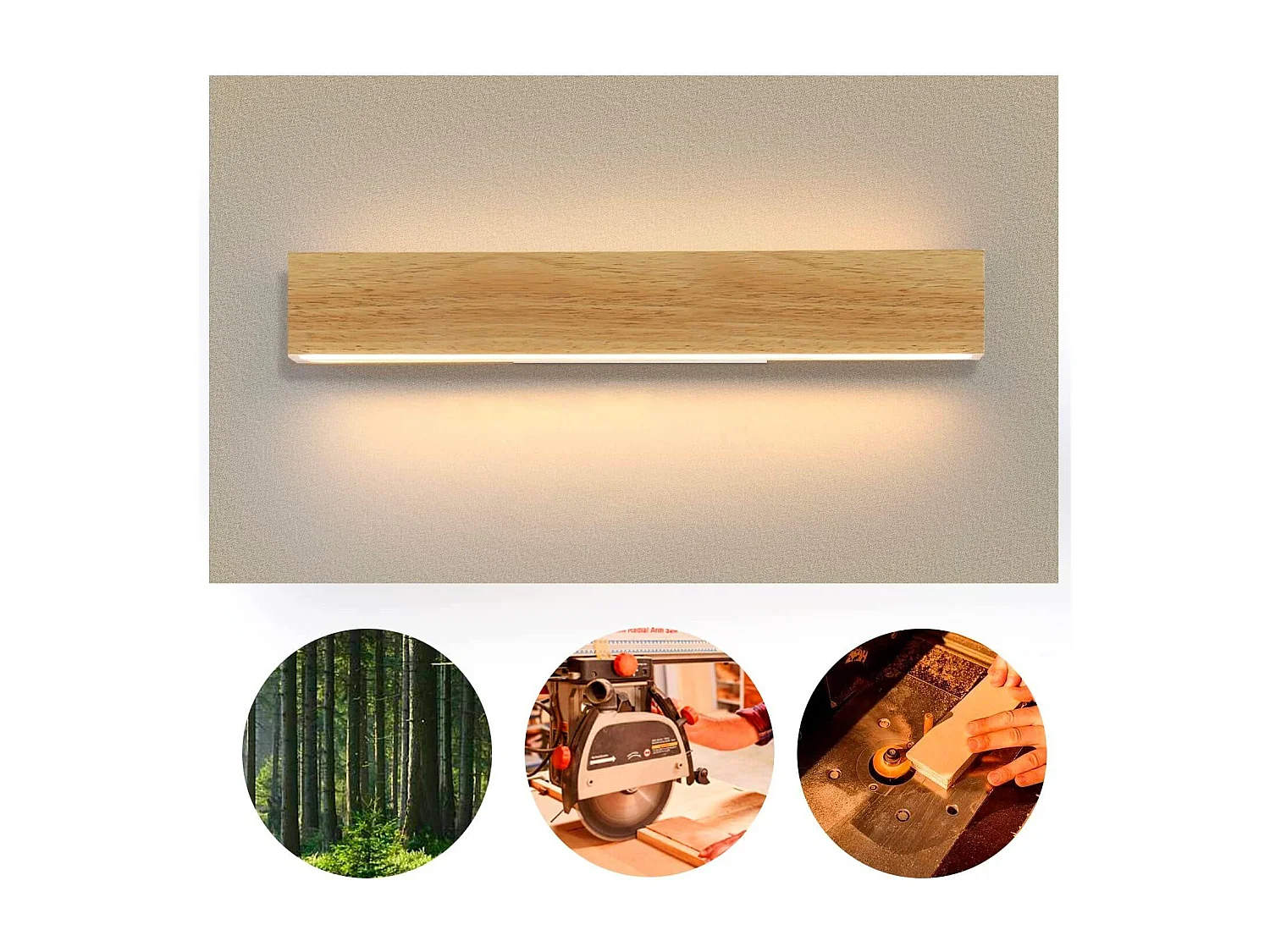 NETTLIFE Kinkiet wewnętrzny LED: 52 cm nowoczesna drewniana lampa korytarzowa w górę i w dół 17 W lampa na klatkę schodową 3000 K ciepła biel