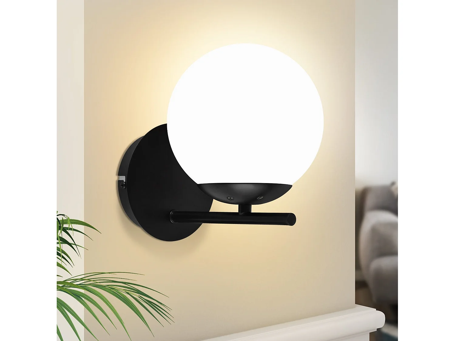 NETTLIFE Applique Noir  Intérieure - E27 Métal Design Moderne en verre Lampe de Lit Applique Salle de Bain Vintage Lampe de Couloir