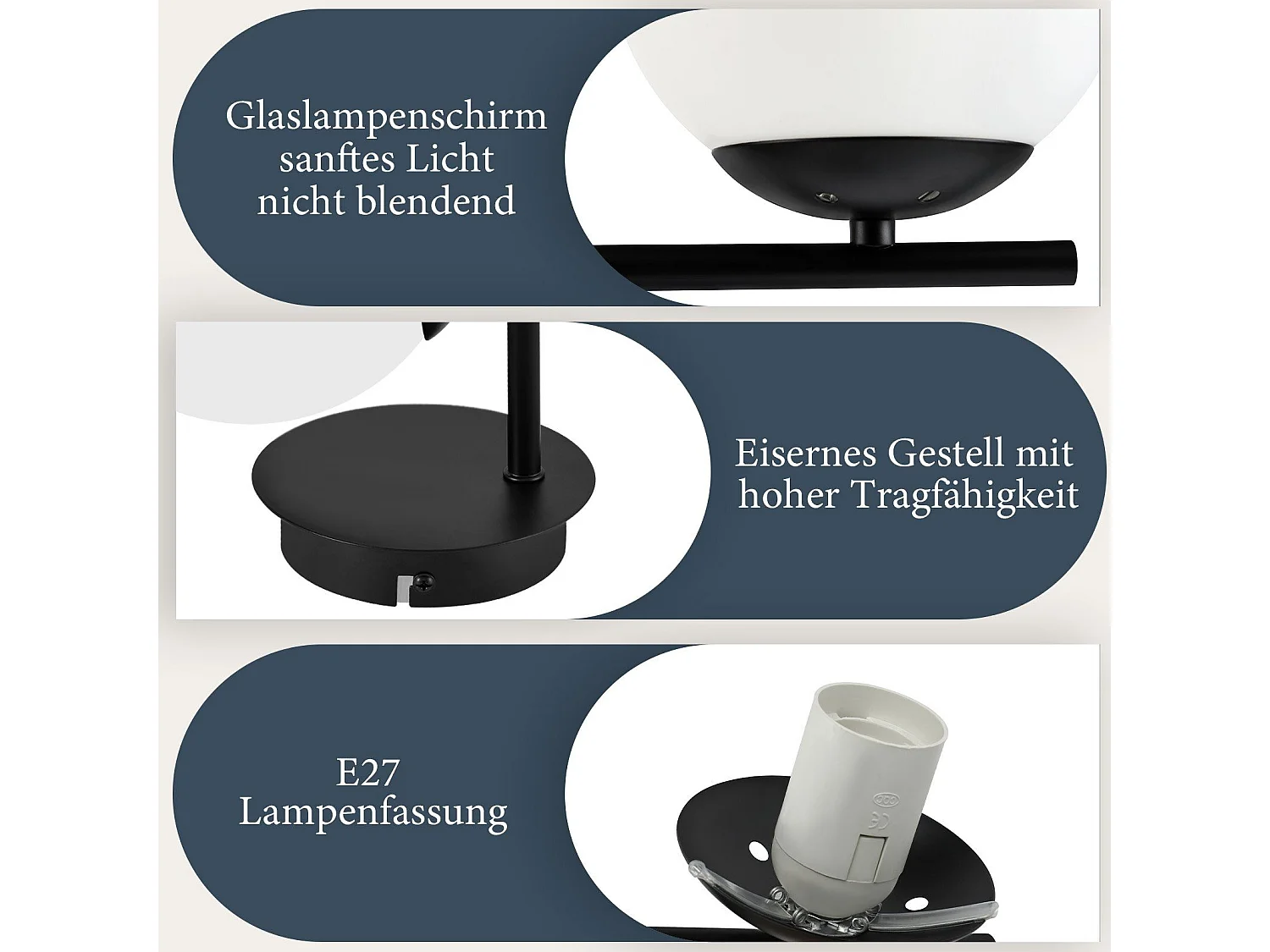 NETTLIFE Applique Noir  Intérieure - E27 Métal Design Moderne en verre Lampe de Lit Applique Salle de Bain Vintage Lampe de Couloir