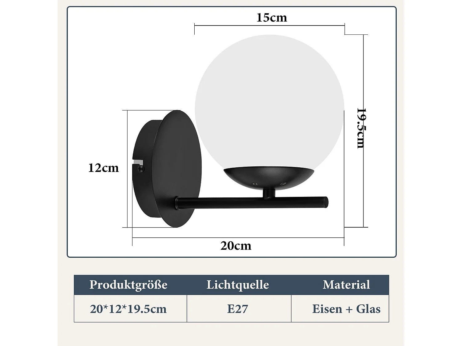 NETTLIFE Applique Noir  Intérieure - E27 Métal Design Moderne en verre Lampe de Lit Applique Salle de Bain Vintage Lampe de Couloir