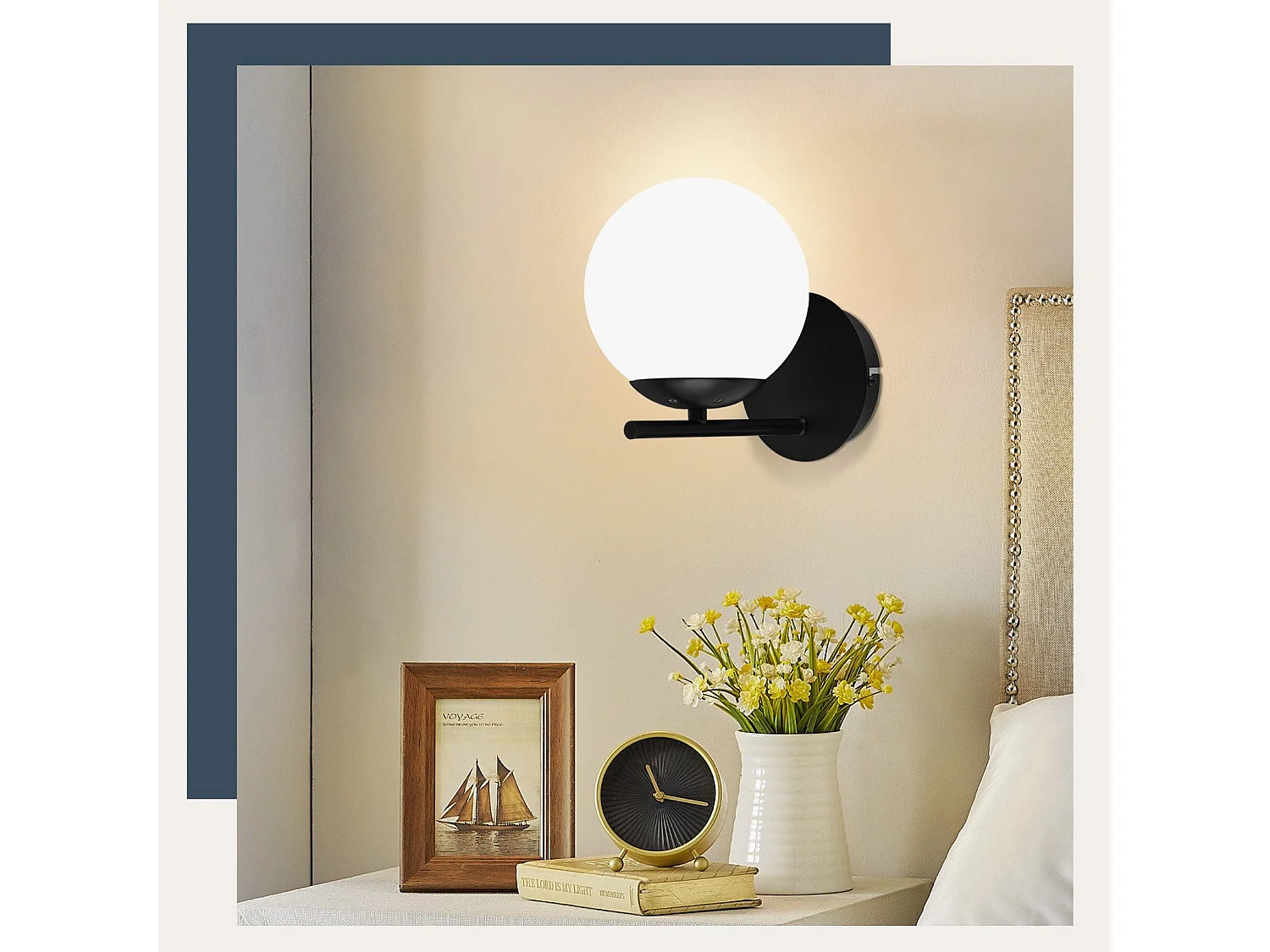 NETTLIFE Applique Noir  Intérieure - E27 Métal Design Moderne en verre Lampe de Lit Applique Salle de Bain Vintage Lampe de Couloir