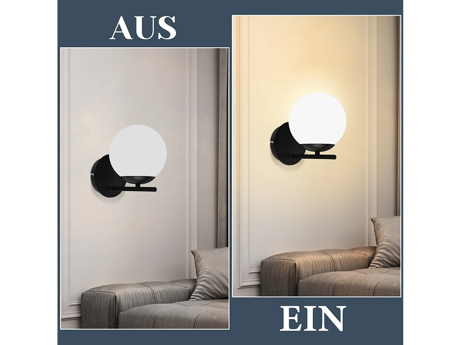 NETTLIFE Applique Noir  Intérieure - E27 Métal Design Moderne en verre Lampe de Lit Applique Salle de Bain Vintage Lampe de Couloir