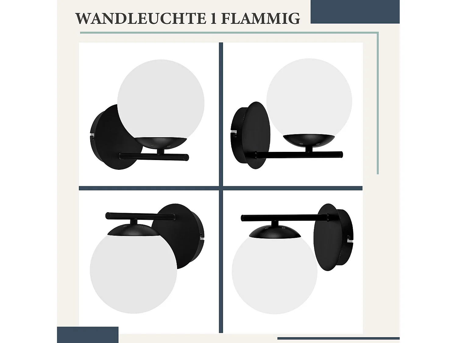 NETTLIFE Applique Noir  Intérieure - E27 Métal Design Moderne en verre Lampe de Lit Applique Salle de Bain Vintage Lampe de Couloir