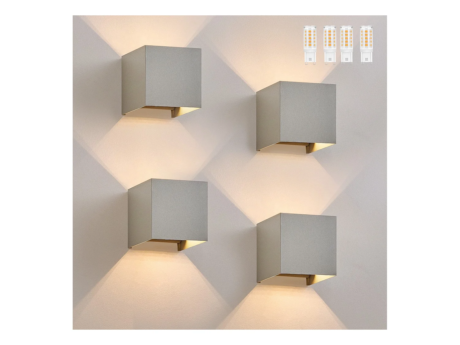 NETTLIFE Set de 4 Lampes Murales LED Ext, Blanc Chaud IP65, Anthracite, pour Maison, Cage d’Escalier