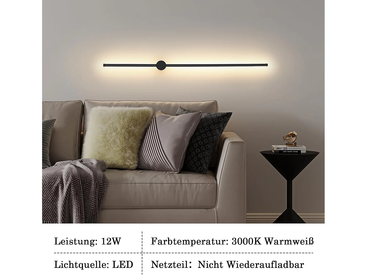 NETTLIFE Aplique LED para Interiores - 100 CM Negro 8 W Lámpara Giratoria Minimalista para Sala de Estar Lámpara de Noche Blanco cálido 3000 K