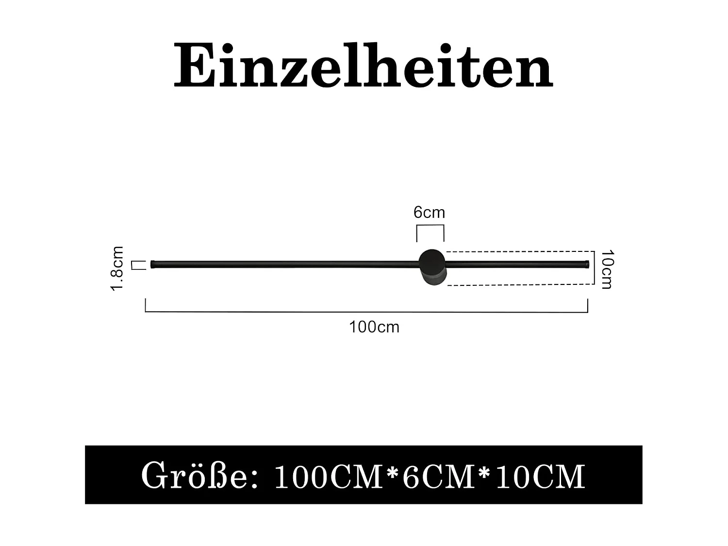 NETTLIFE Aplique LED para Interiores - 100 CM Negro 8 W Lámpara Giratoria Minimalista para Sala de Estar Lámpara de Noche Blanco cálido 3000 K