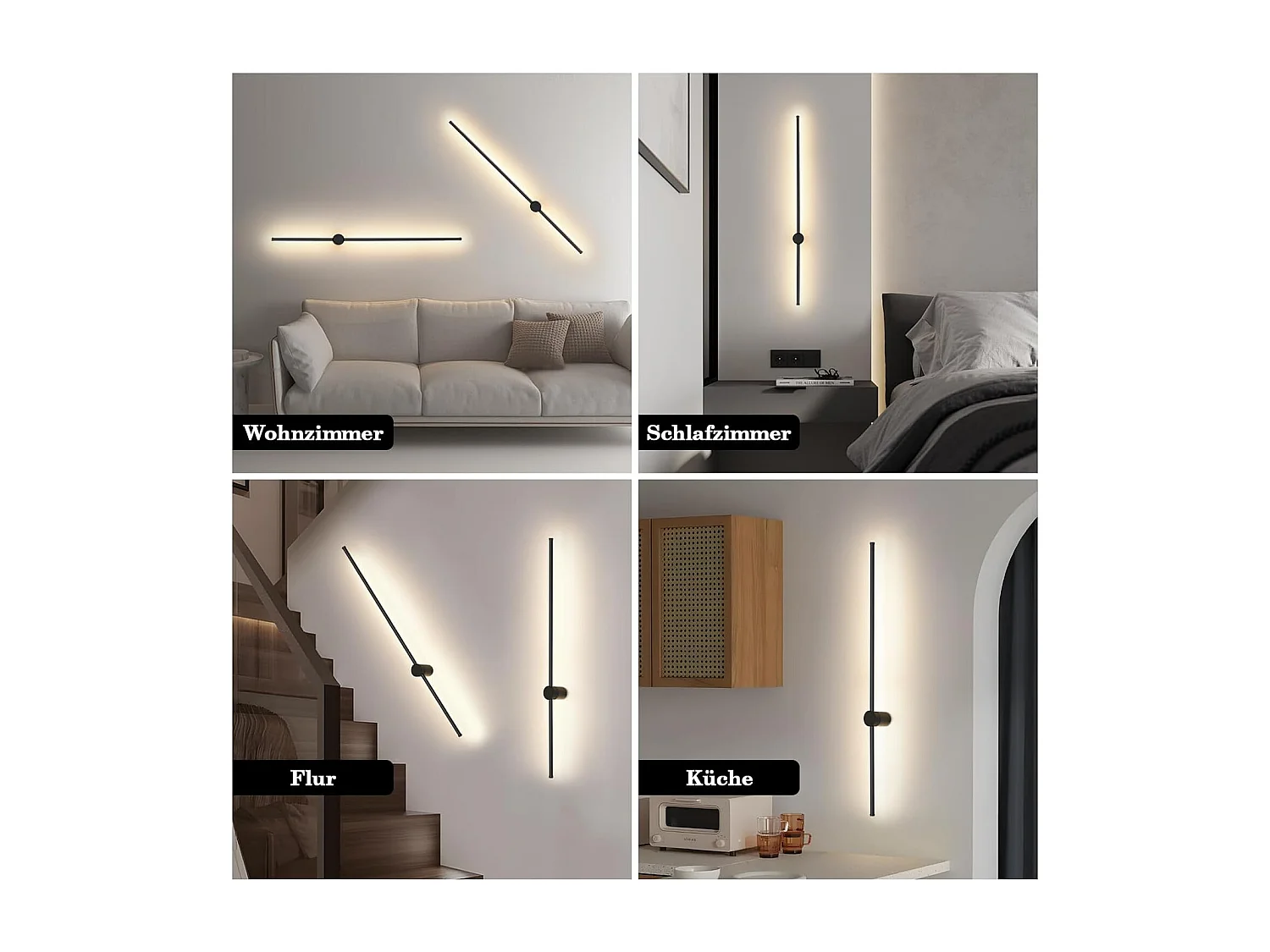 NETTLIFE Aplique LED para Interiores - 100 CM Negro 8 W Lámpara Giratoria Minimalista para Sala de Estar Lámpara de Noche Blanco cálido 3000 K