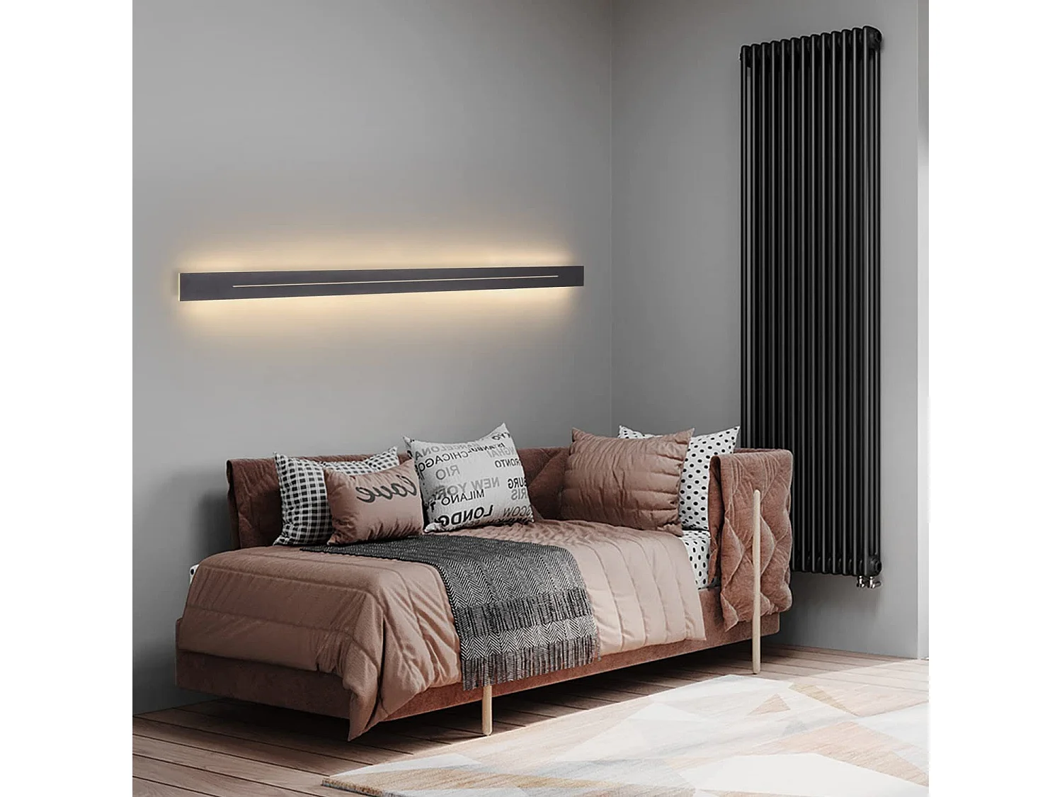 NETTLIFE Applique murale d'intérieur LED - Chambre moderne 100 cm lampe de couloir blanc chaud 31 W lampe d'escalier noire éclairage mural