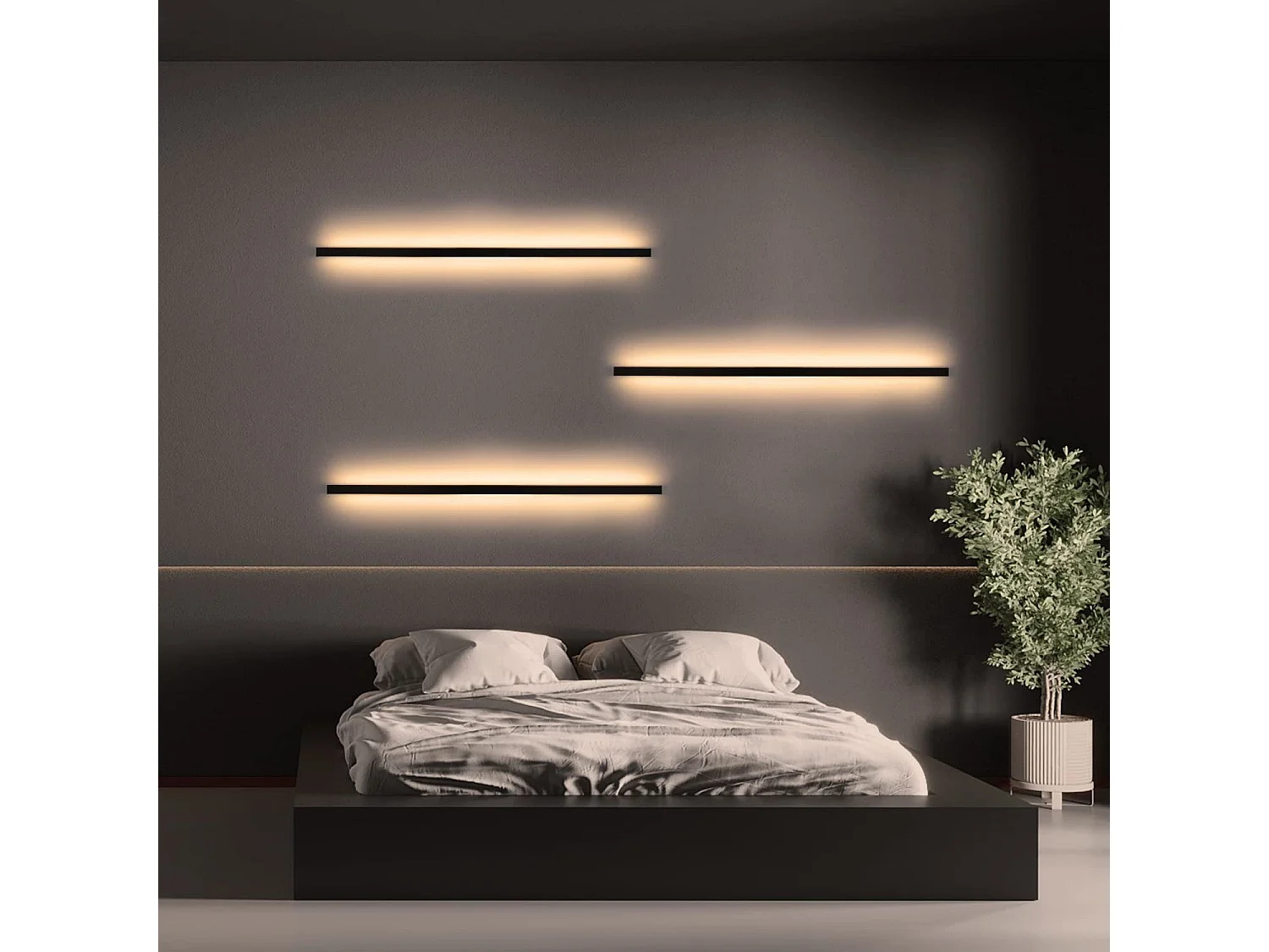 NETTLIFE Applique murale led intérieur - Moderne 100CM 34W couloir blanc chaud lampe de couloir lampe de salon lampe de lit noire éclairage mural