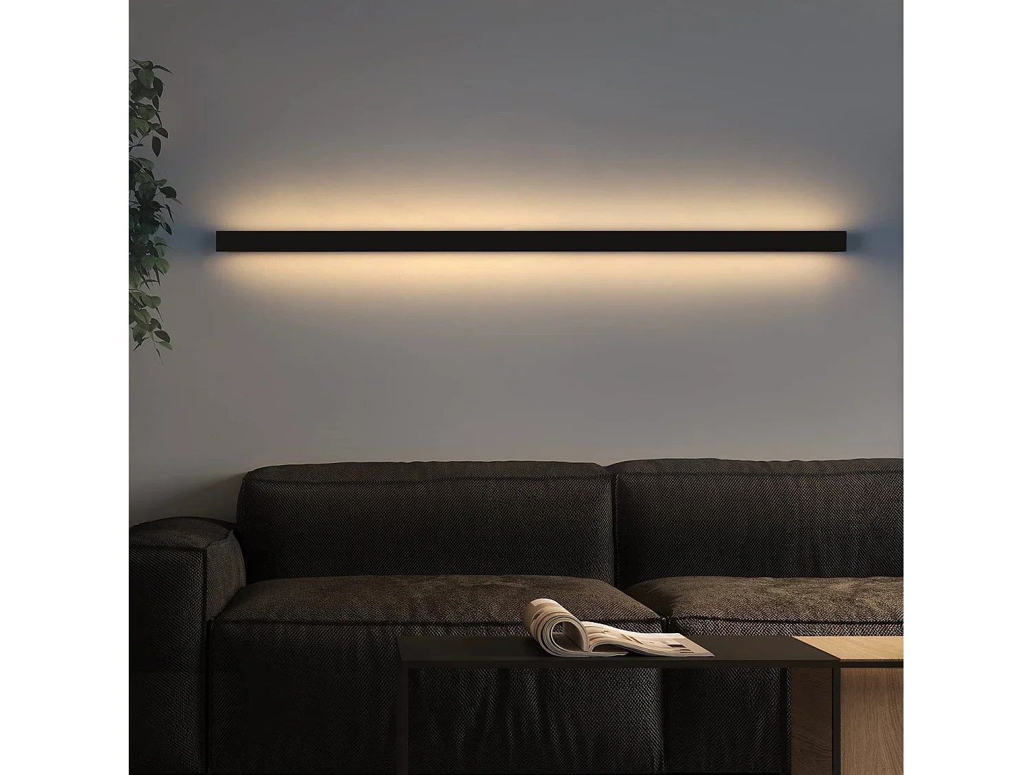 NETTLIFE Applique murale led intérieur - Moderne 100CM 34W couloir blanc chaud lampe de couloir lampe de salon lampe de lit noire éclairage mural